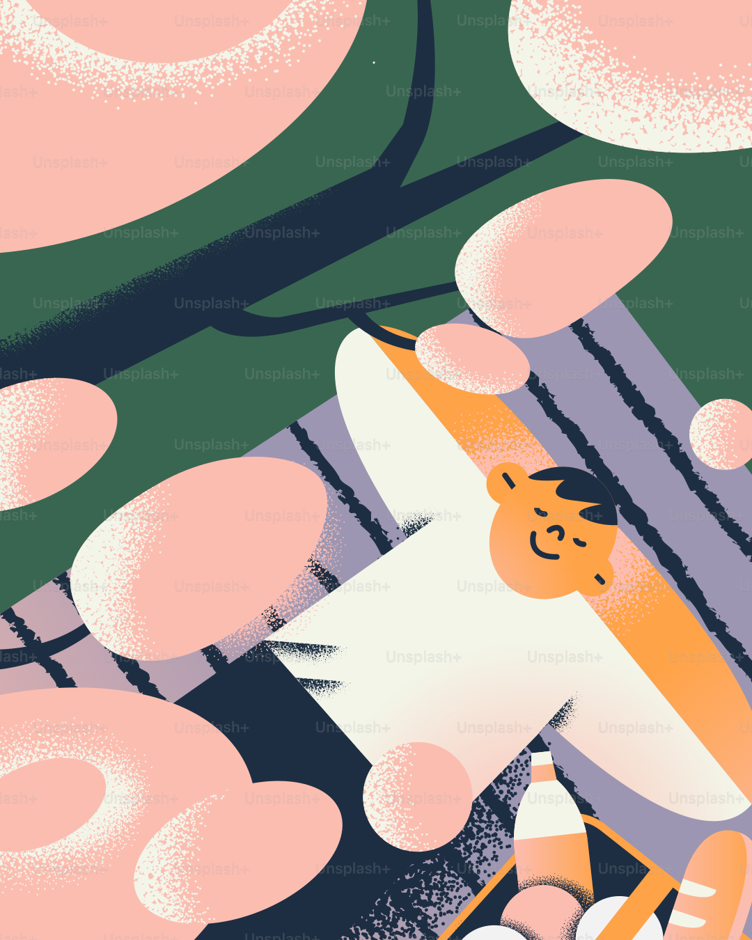 Eine Illustration einer Katze mitten in einem Haufen Eier