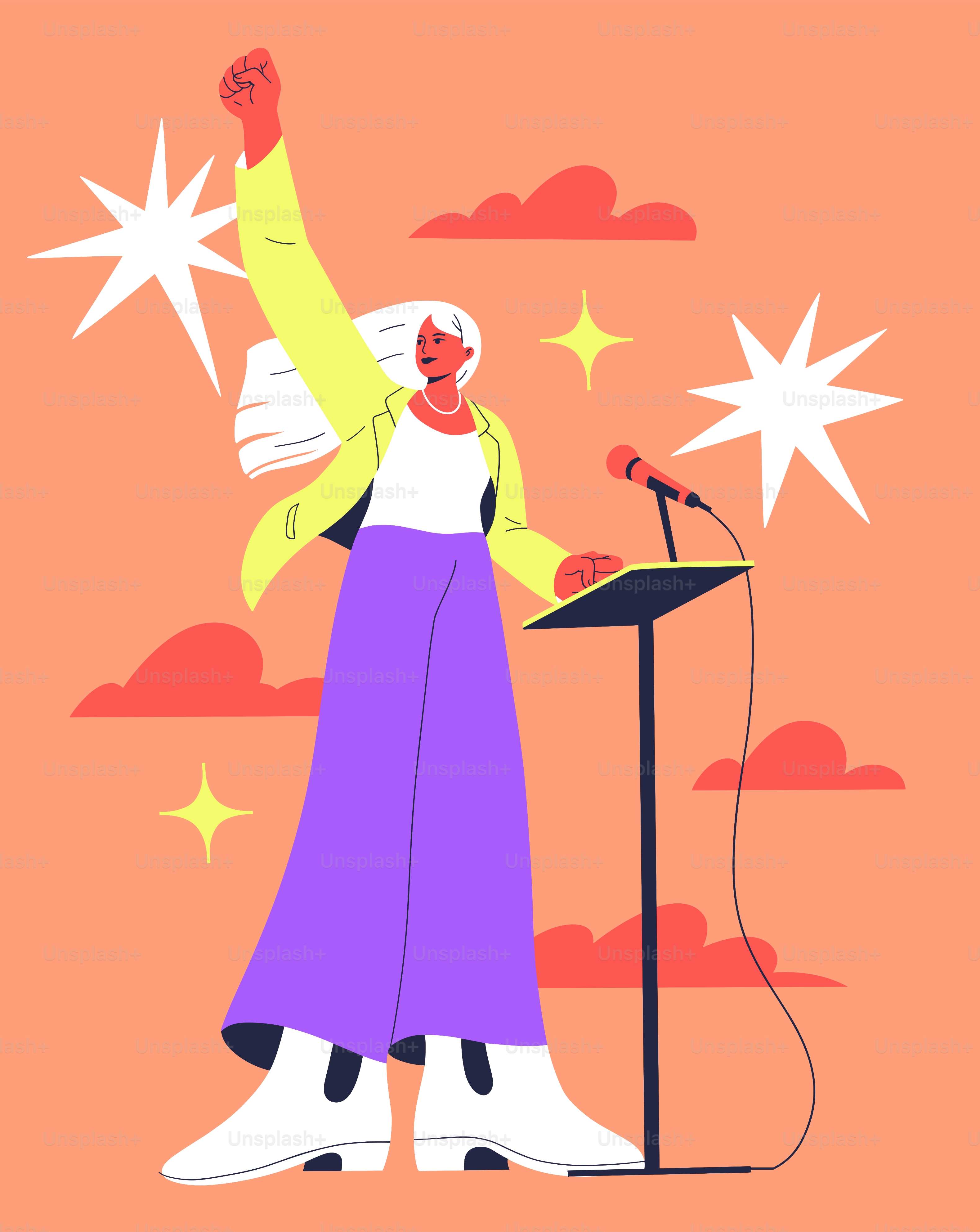 A woman standing at a podium in front of a microphone