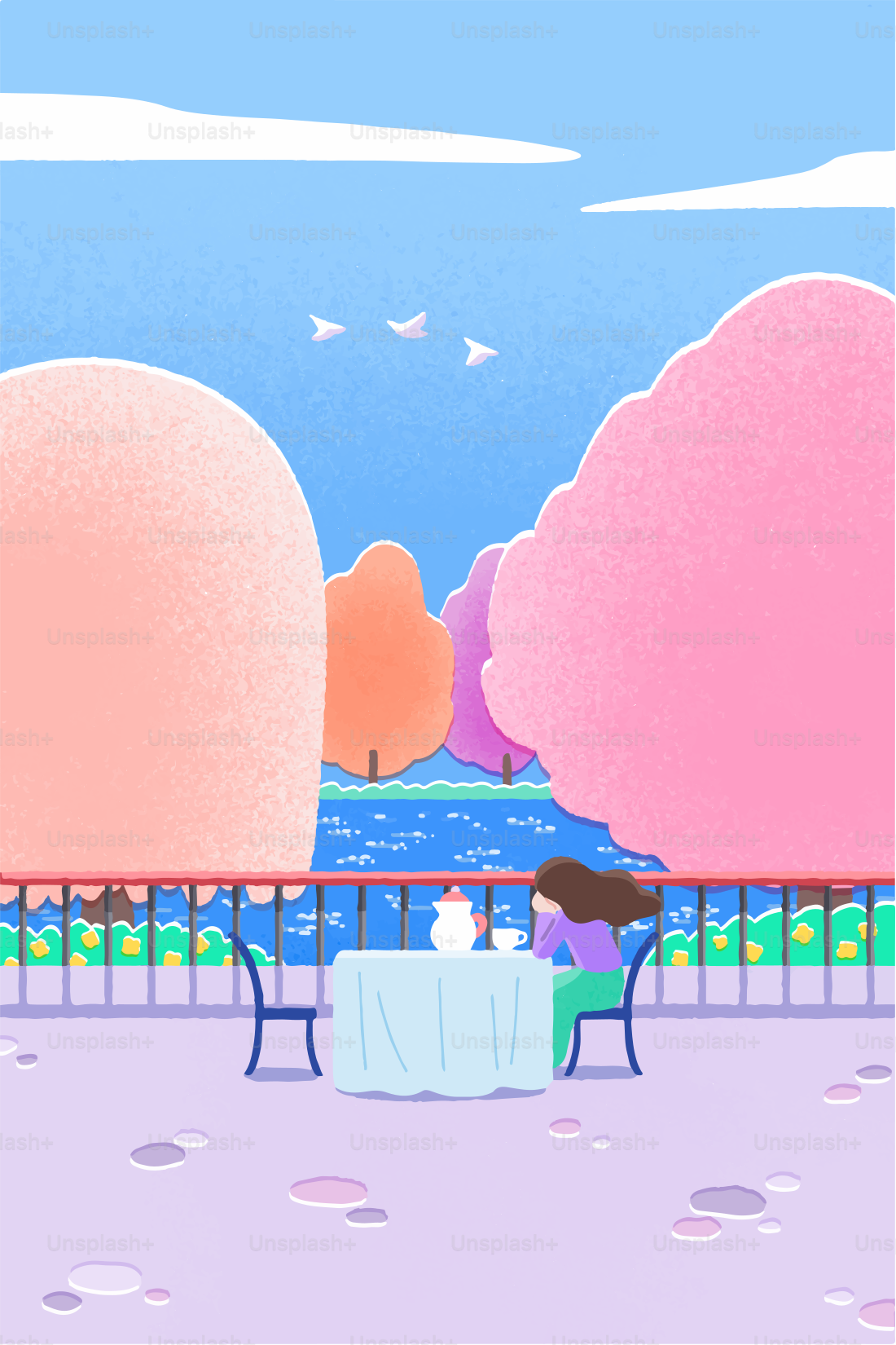 Una mujer sentada en una mesa frente a una valla