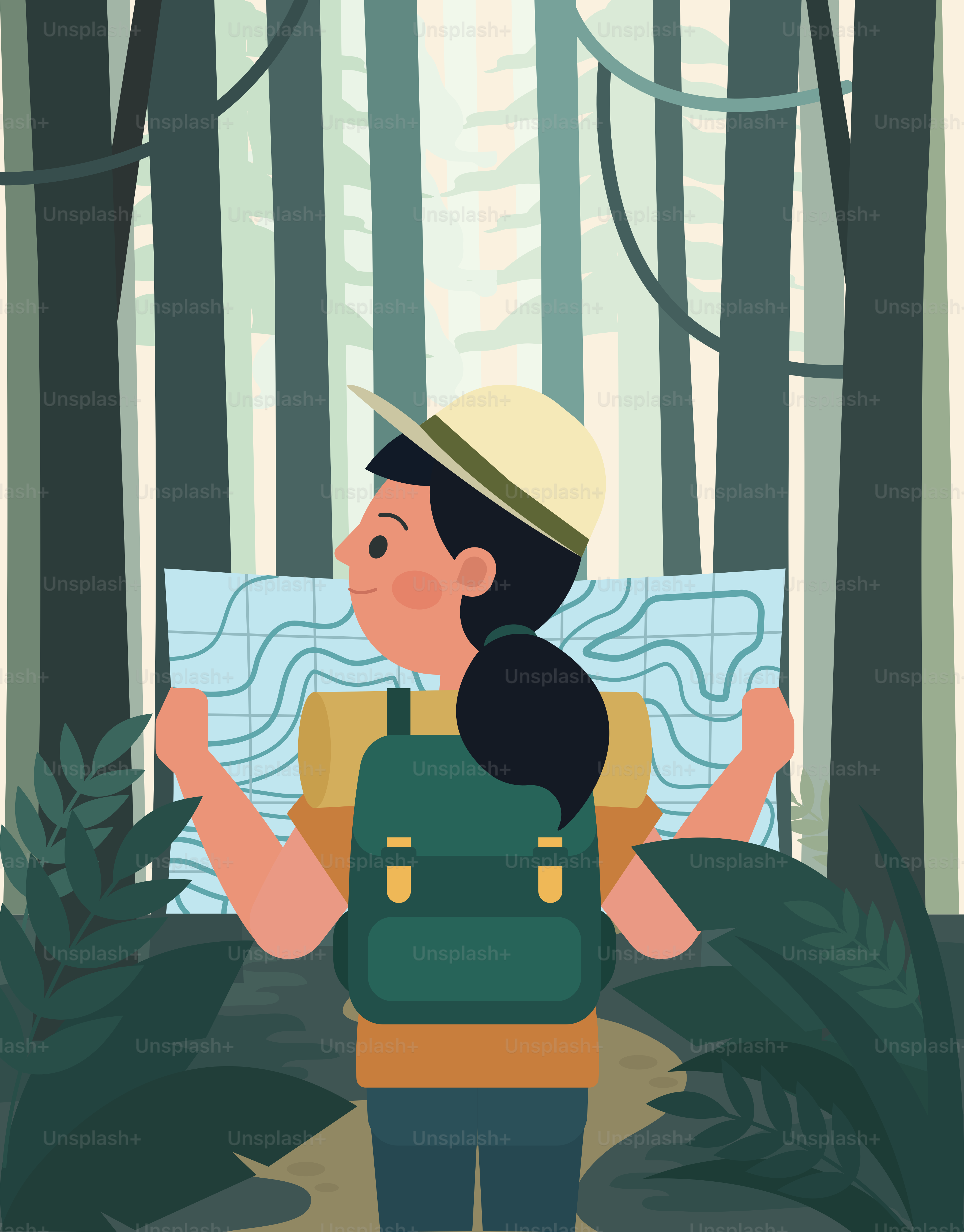 Eine Person mit Rucksack im Wald