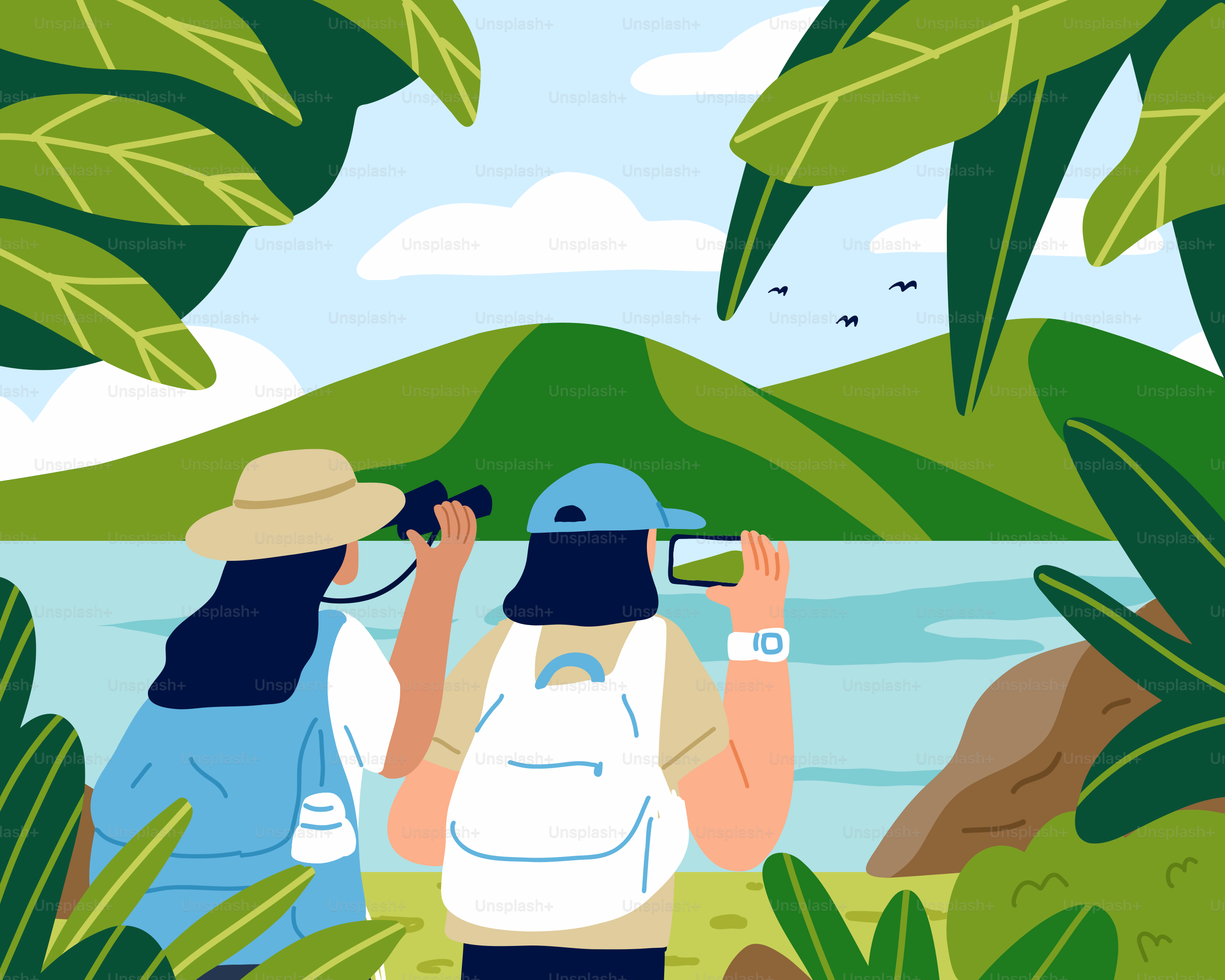 A couple of people that are standing in the grass