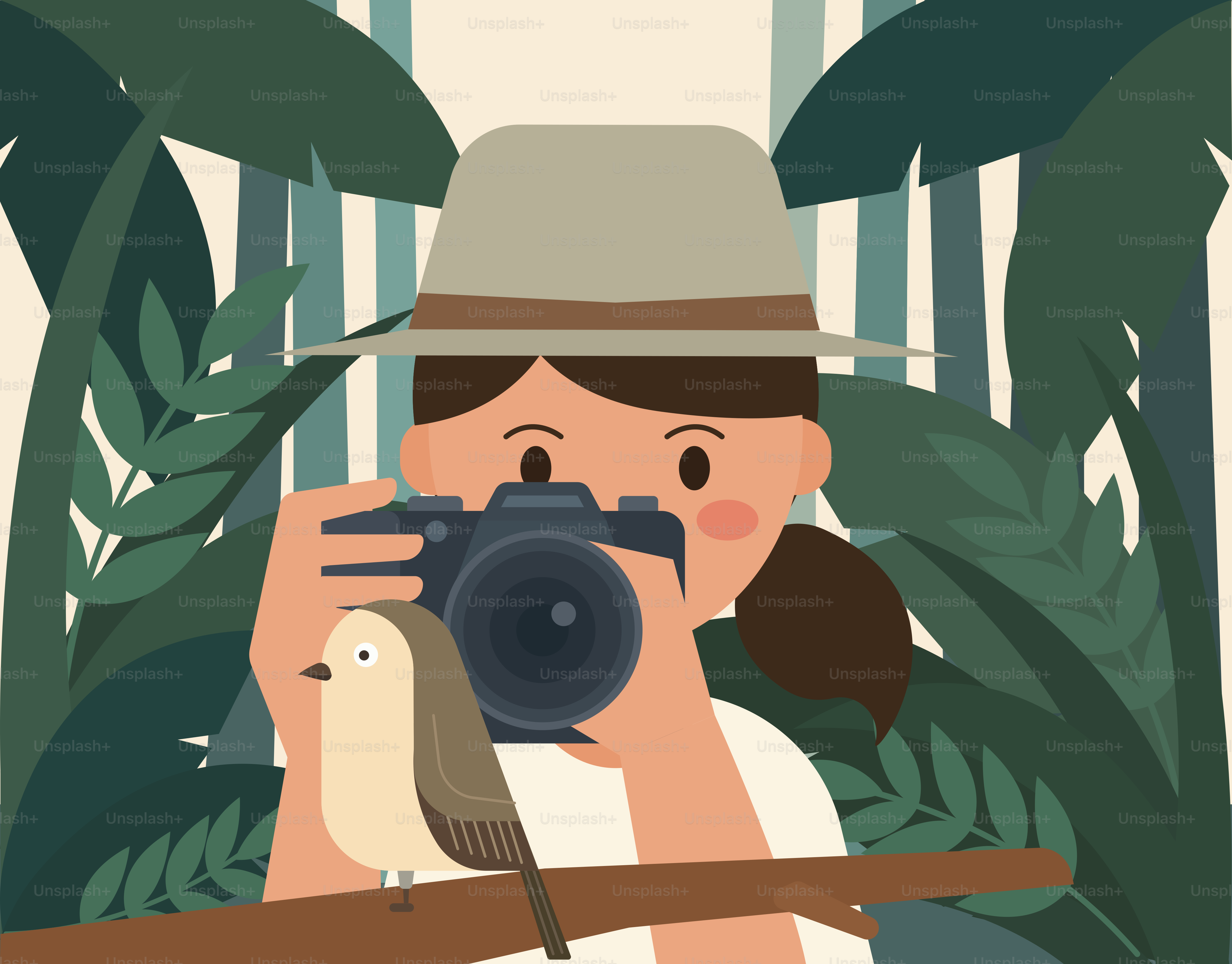 Eine Frau, die mit einer Kamera ein Foto von einem Vogel macht