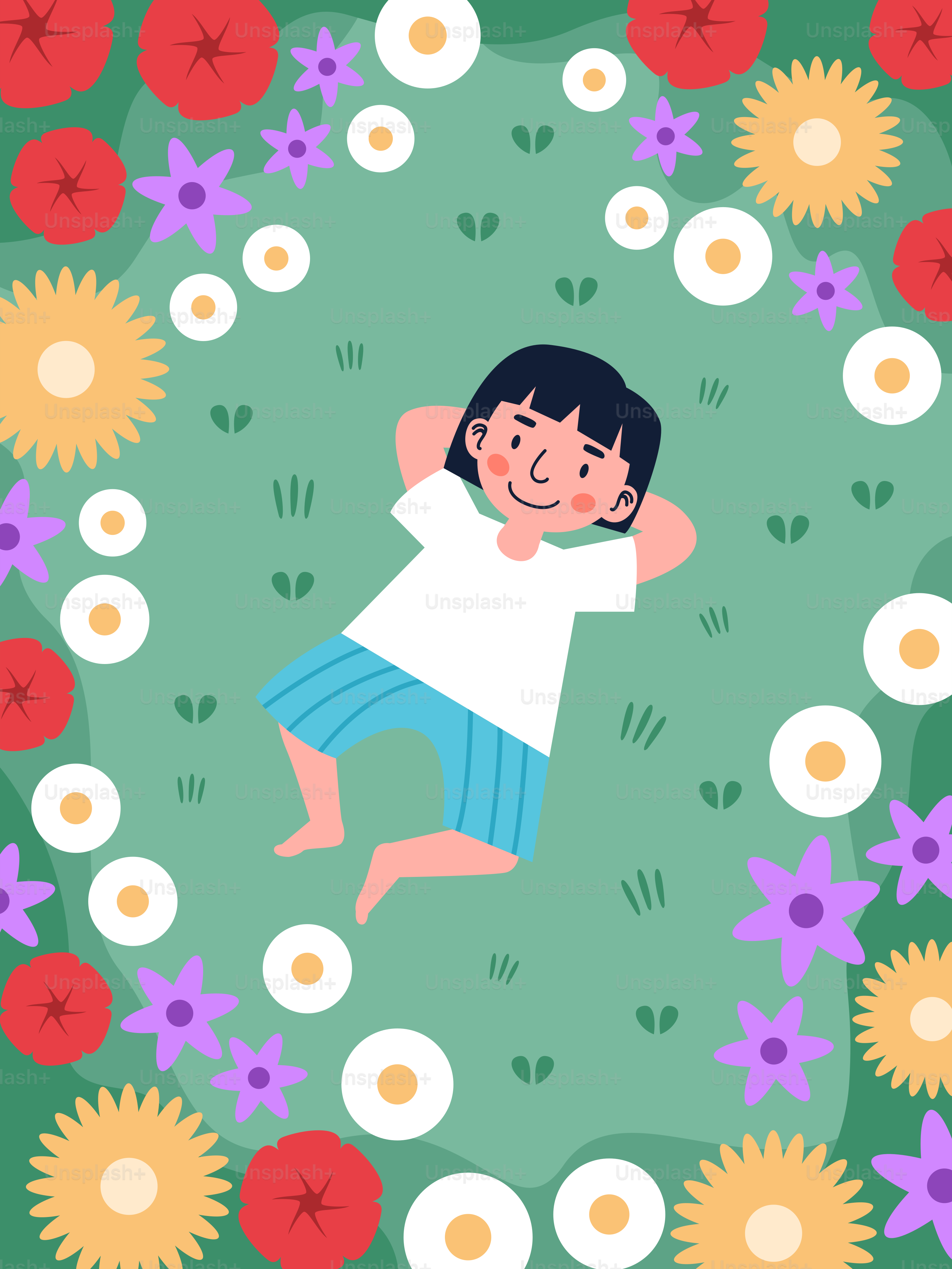 Ein Mädchen befindet sich in einem Blumenkreis