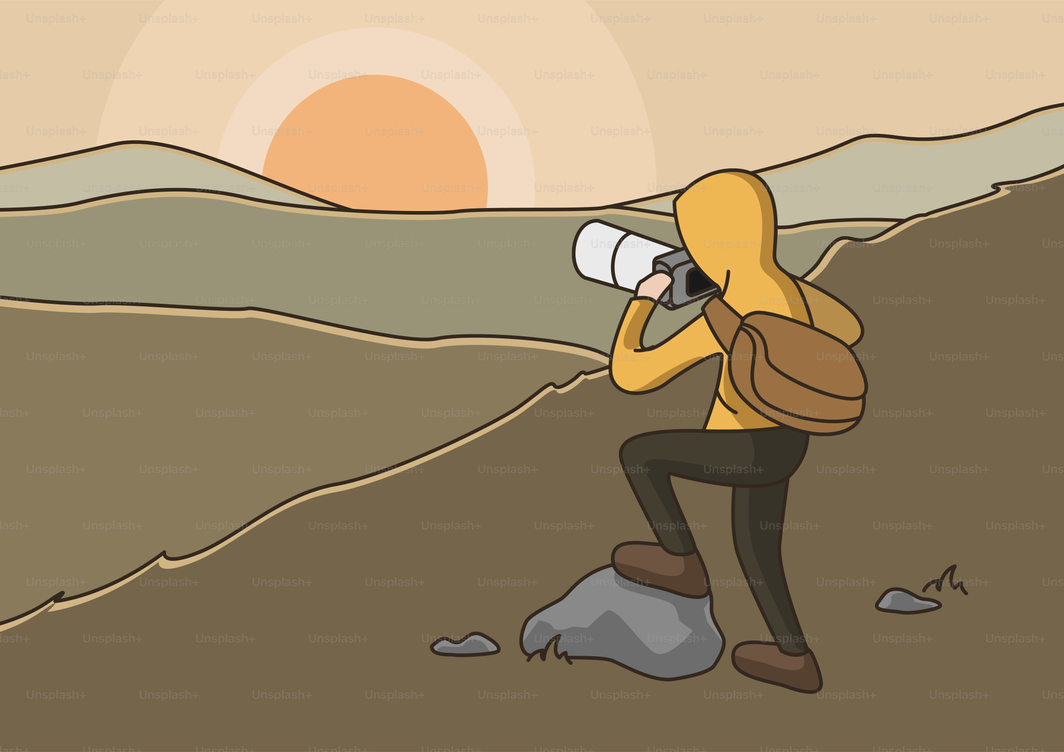 A person with a backpack and a backpack looking through a telescope