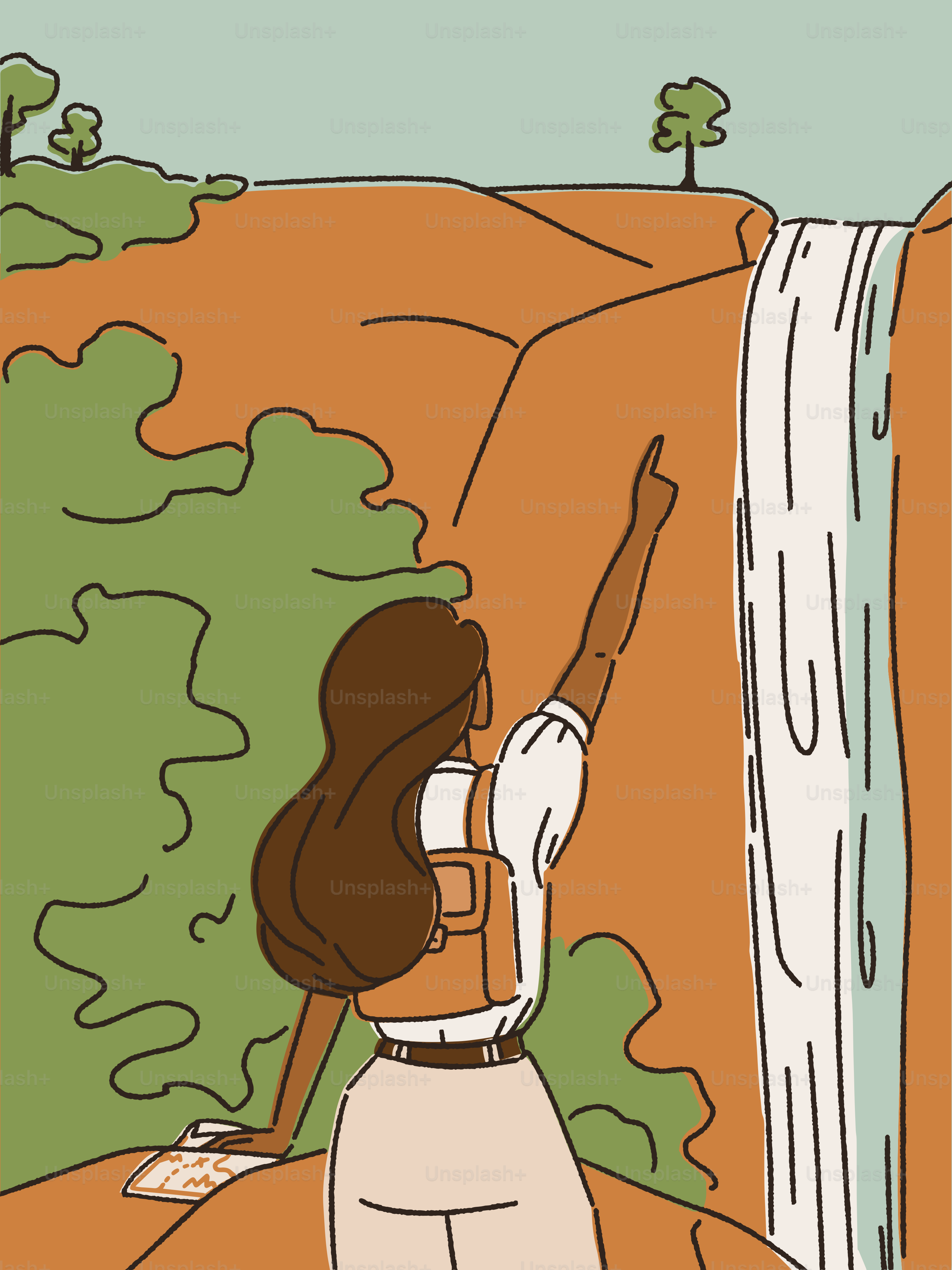 A woman standing in front of a waterfall