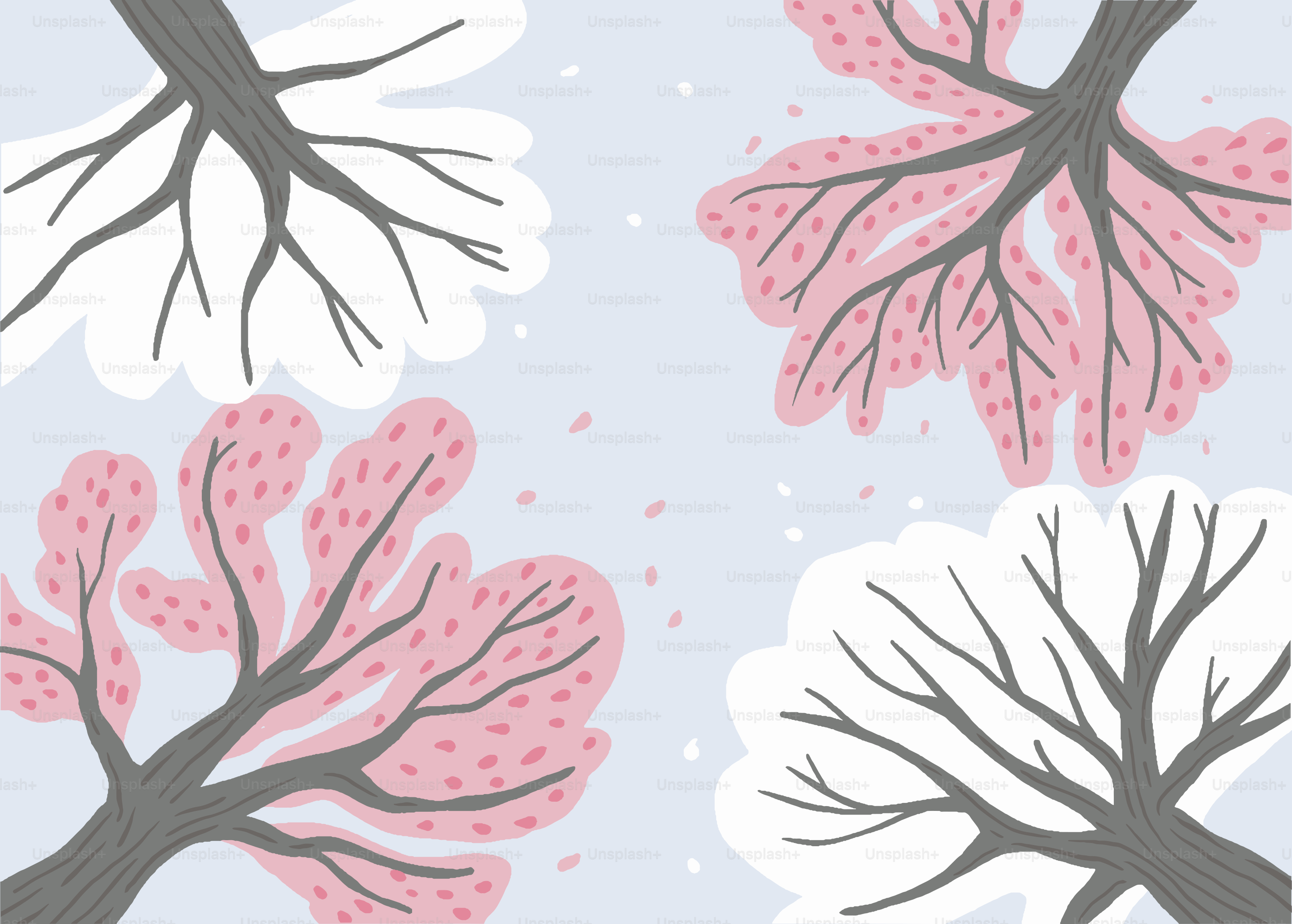 A tree with pink leaves on a blue background