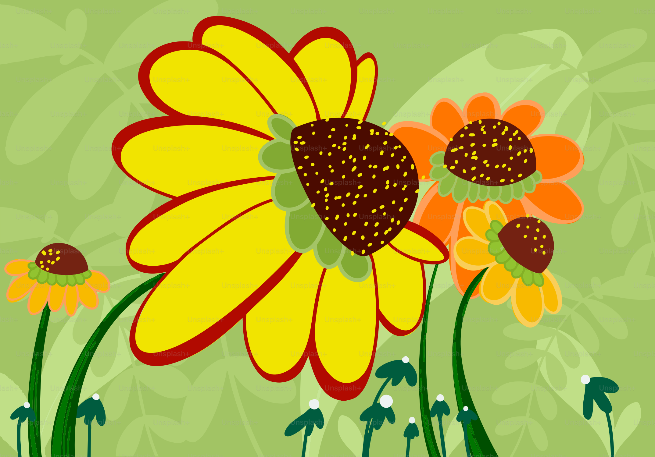 A picture of a bunch of flowers on a green background