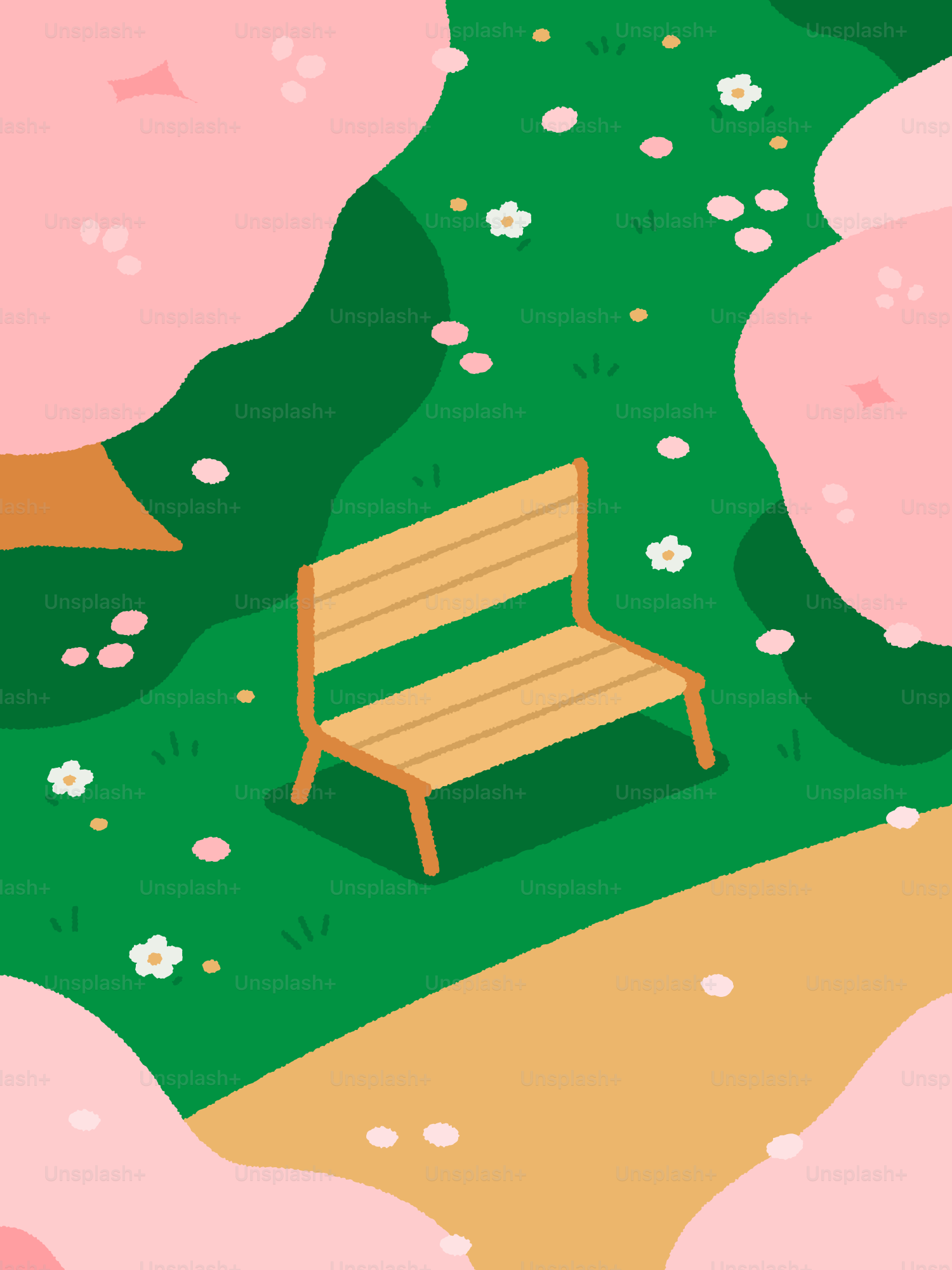 A wooden bench sitting in the middle of a park