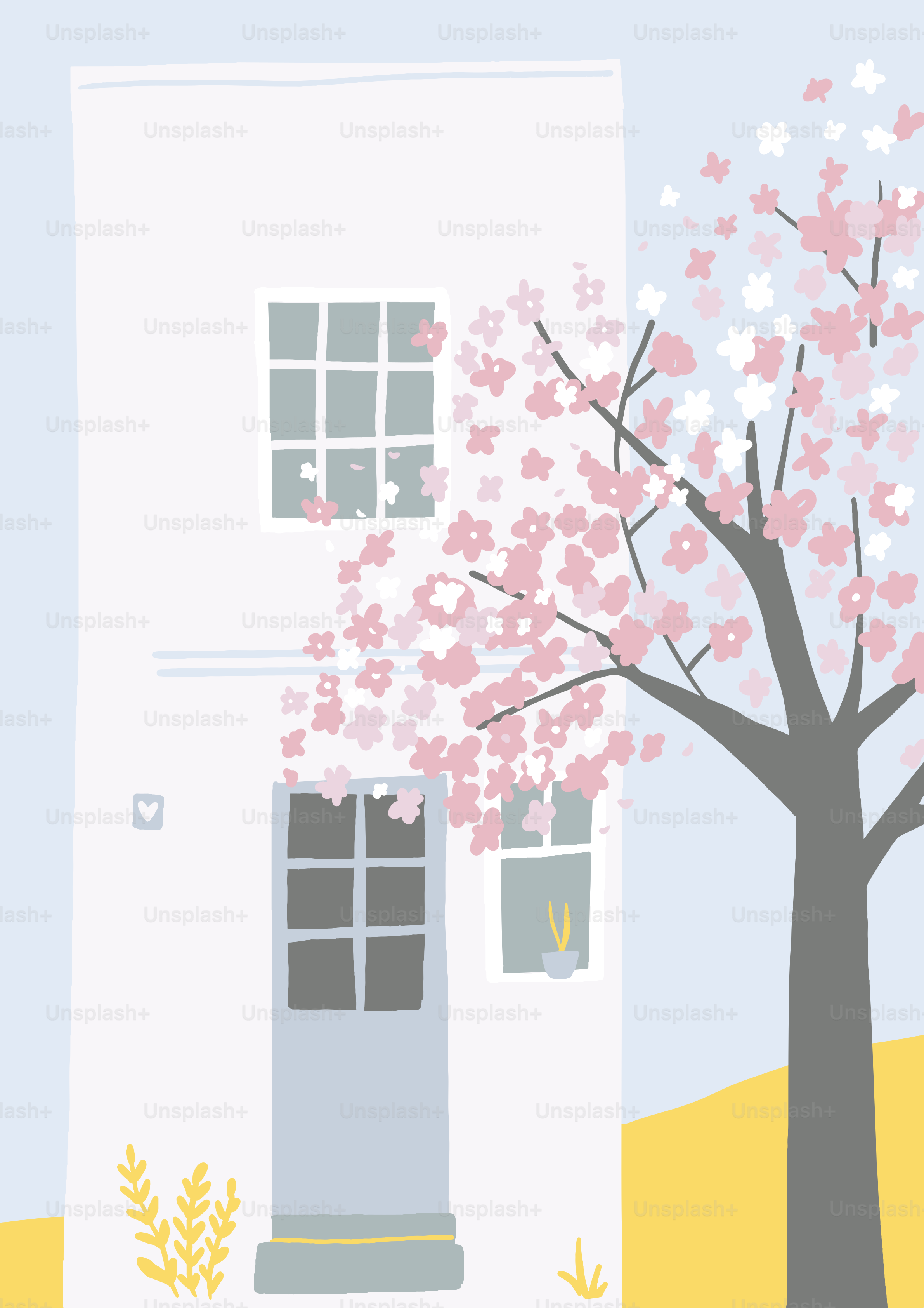 A tree in front of a white building