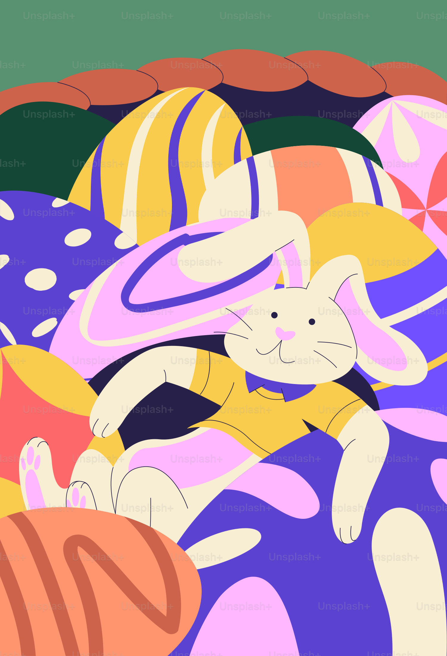 Un panier rempli de nombreux œufs de Pâques colorés