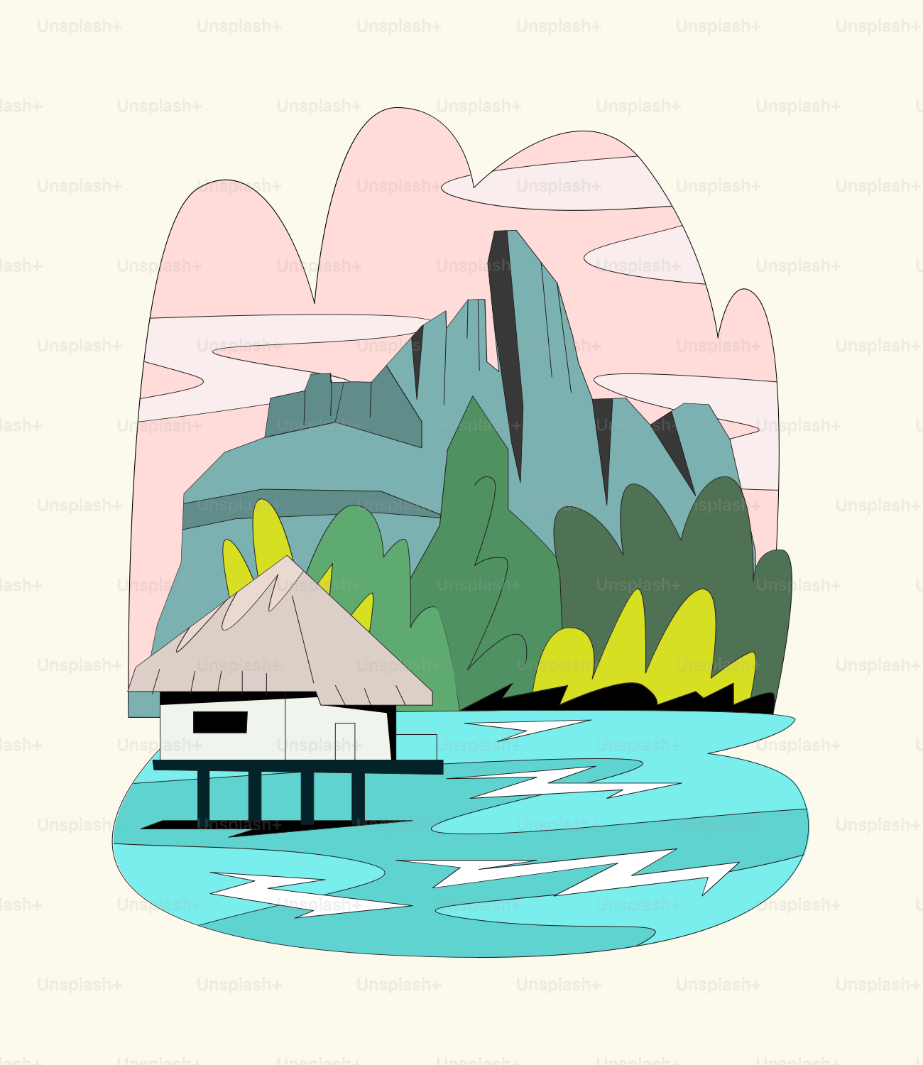 A picture of a house in the water