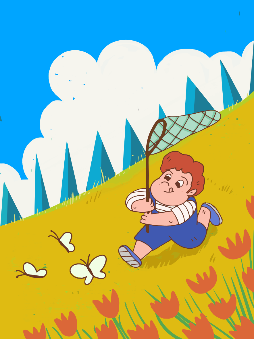 Un cartone animato di un bambino che gioca con una racchetta da tennis