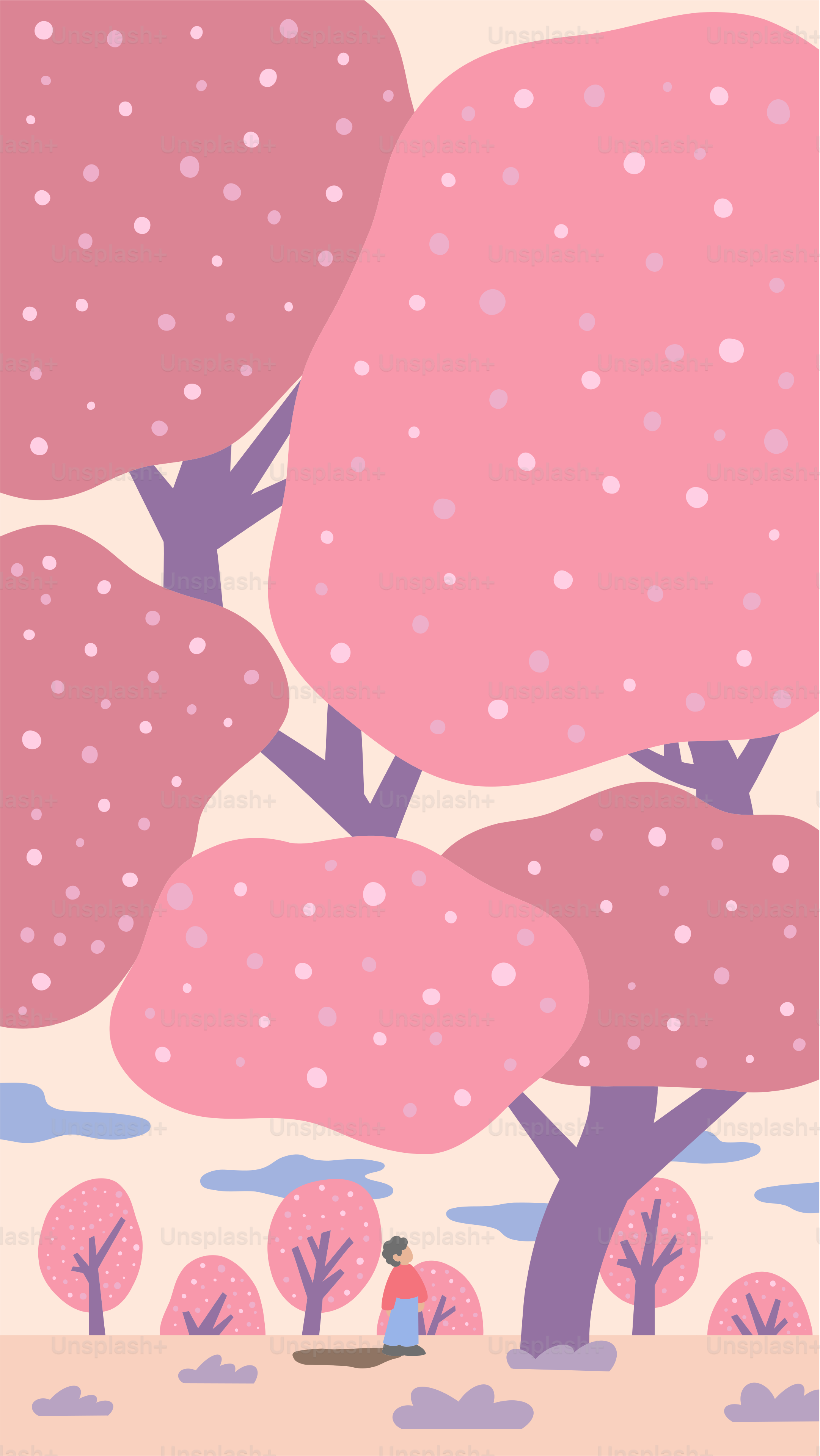 A person walking through a park with trees