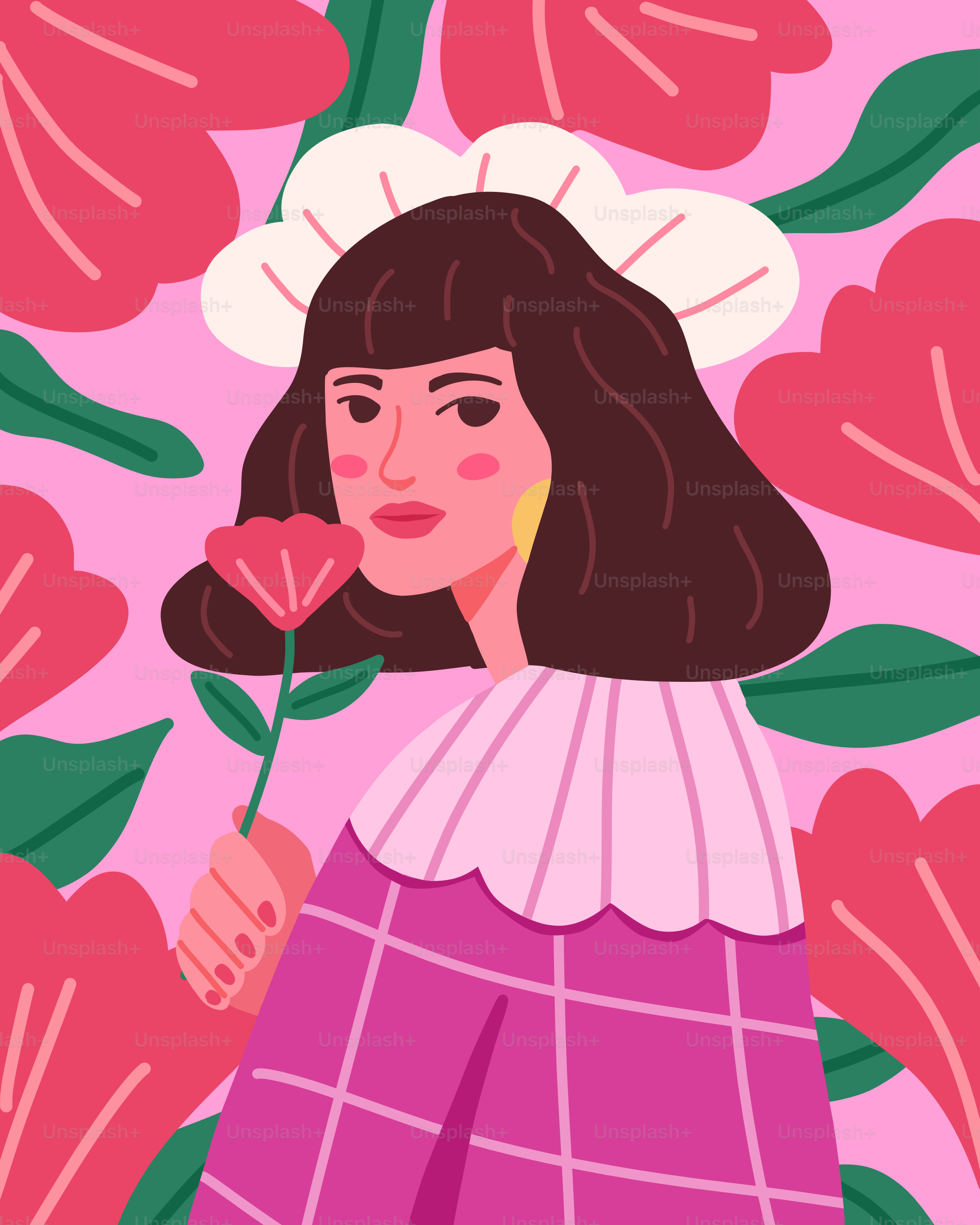 A woman with a flower in her hand