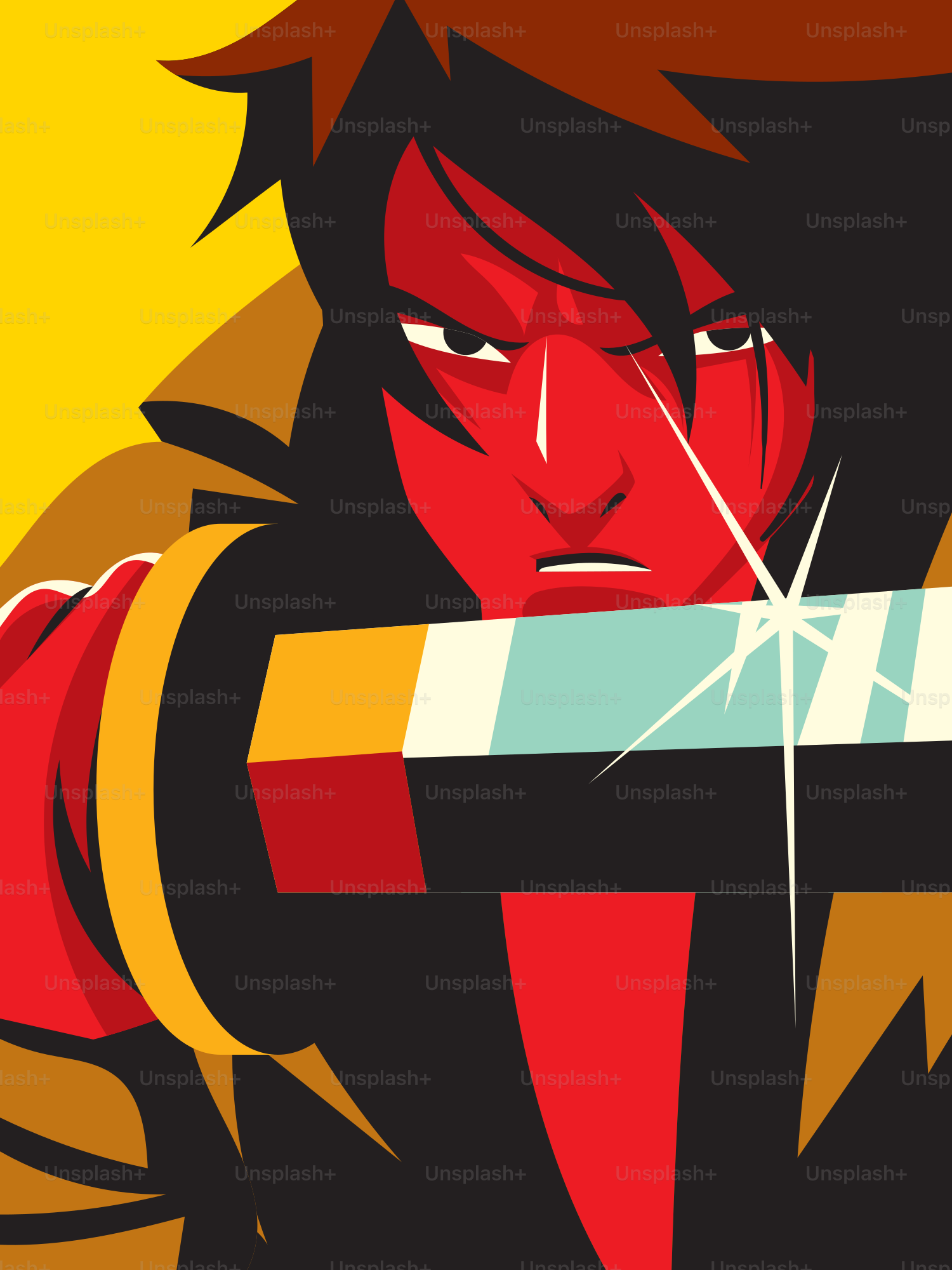 Personnage d’anime avec une épée, prêt au combat.
