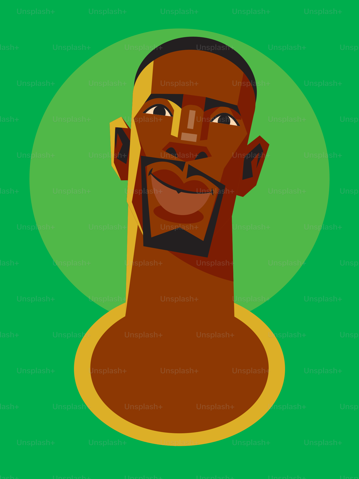 Voici une légende : illustration stylisée d’un homme noir souriant.