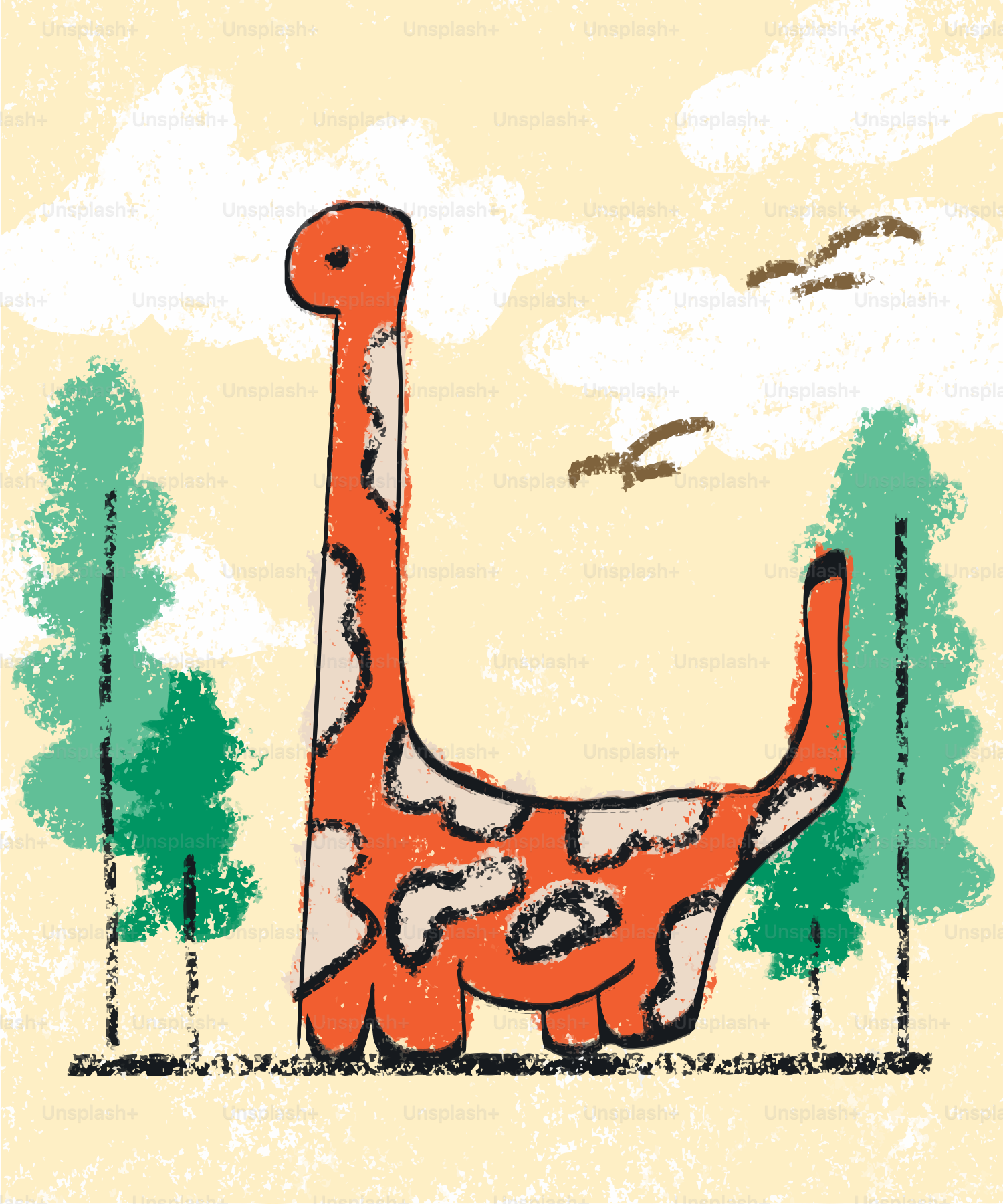 A friendly cartoon giraffe-like dinosaur.