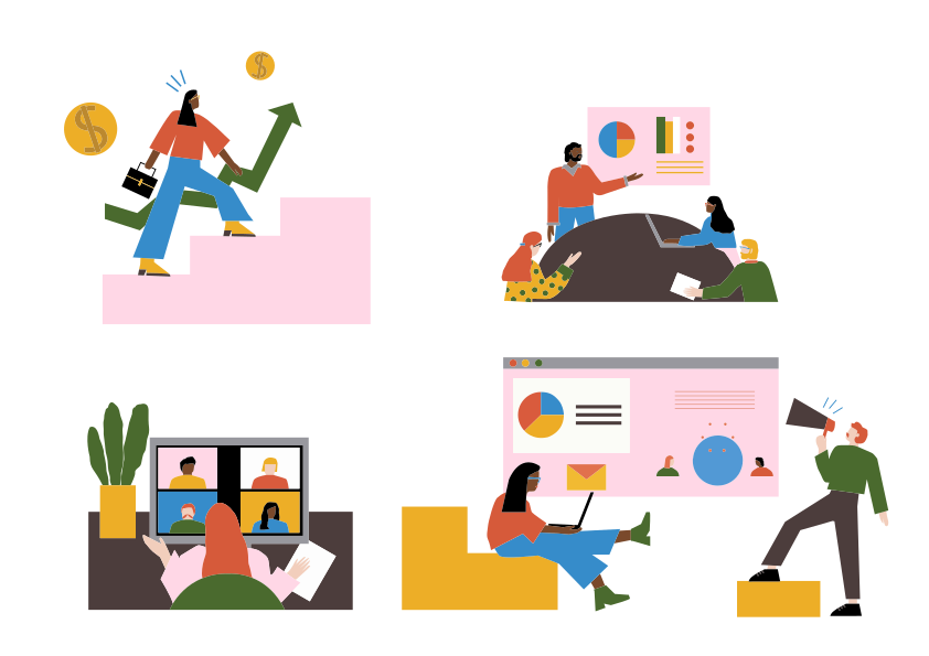 Les activités commerciales sont présentées, y compris les réunions et la croissance.