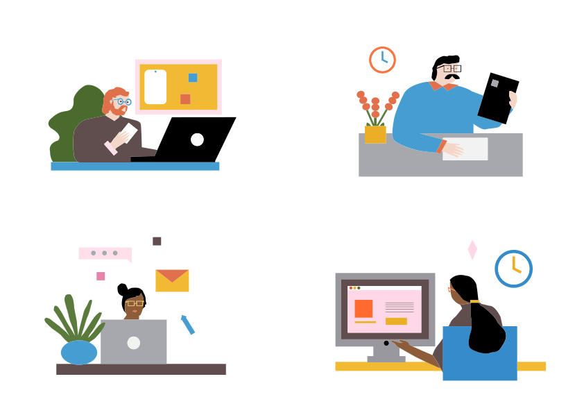 Illustration of four different workspaces. vector – Office Image on ...