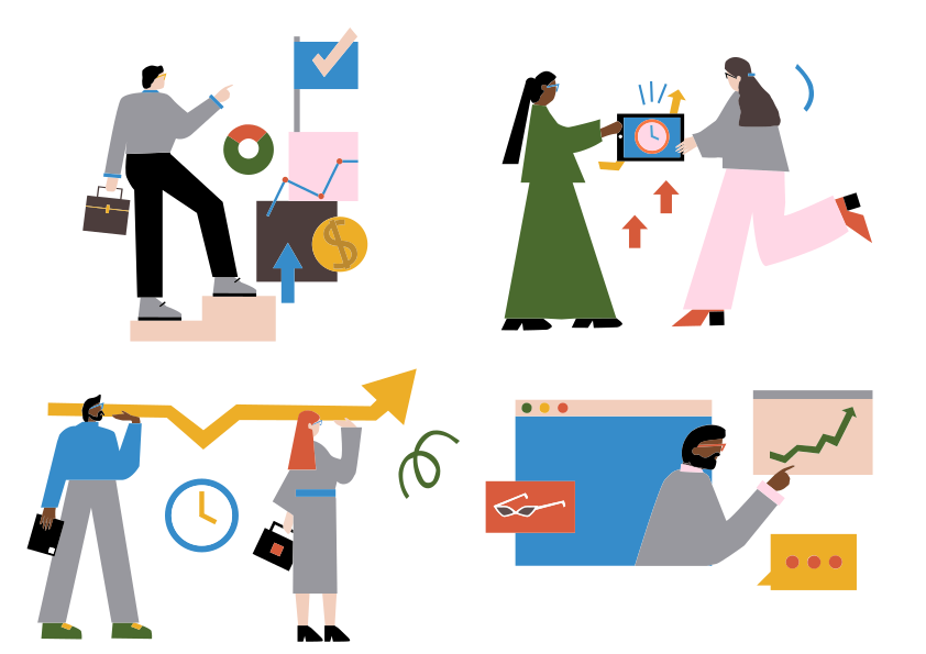 Die Mitglieder des Geschäftsteams arbeiten auf ihre Ziele hin.