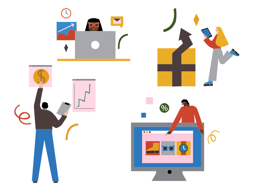 People work on business and finance tasks.