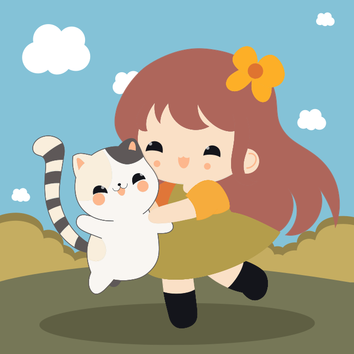 La fille serre tendrement un chat de dessin animé mignon. vectoriel – Image de  Chat sur Unsplash, image size:3000x3000