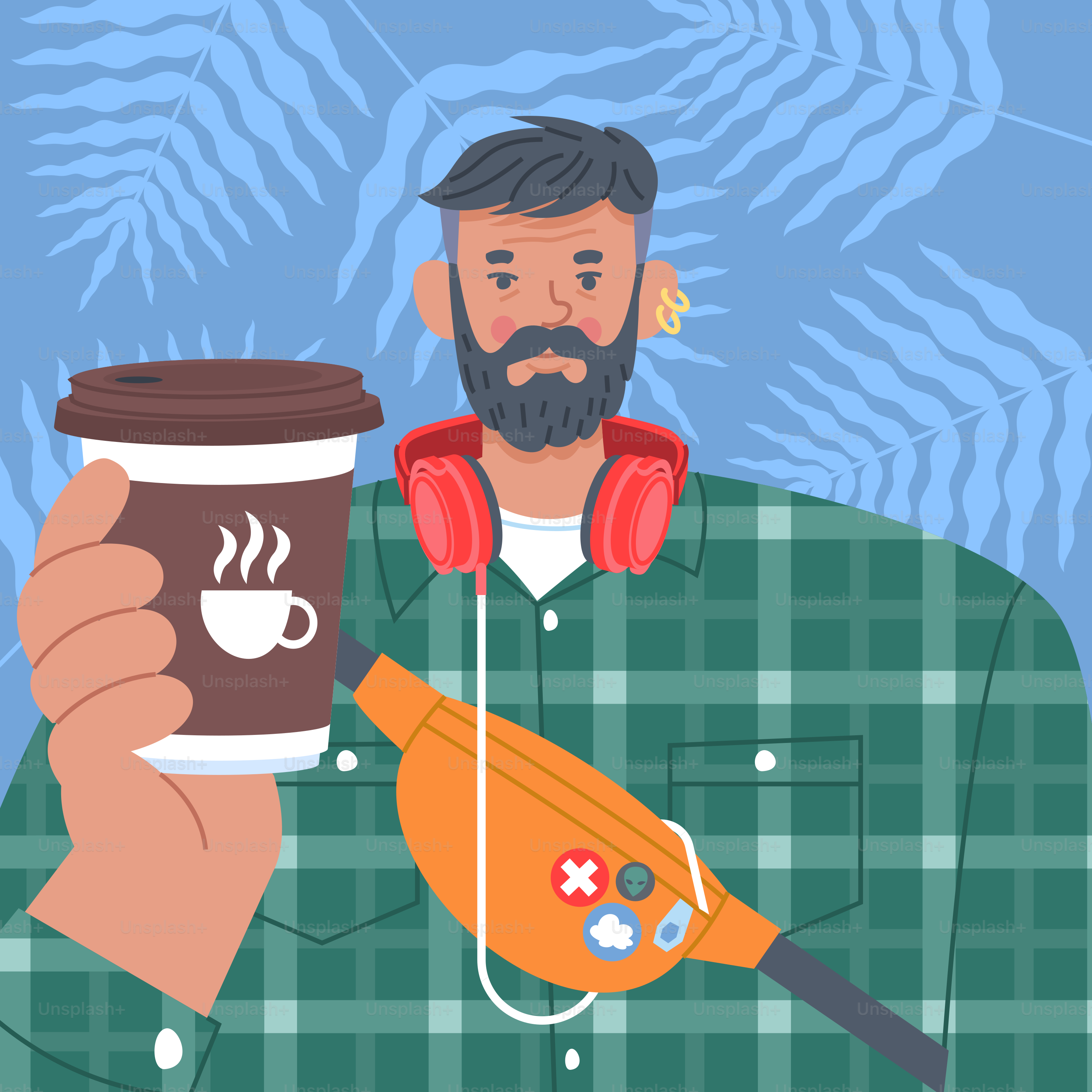Hipster che tiene una tazza di caffè.