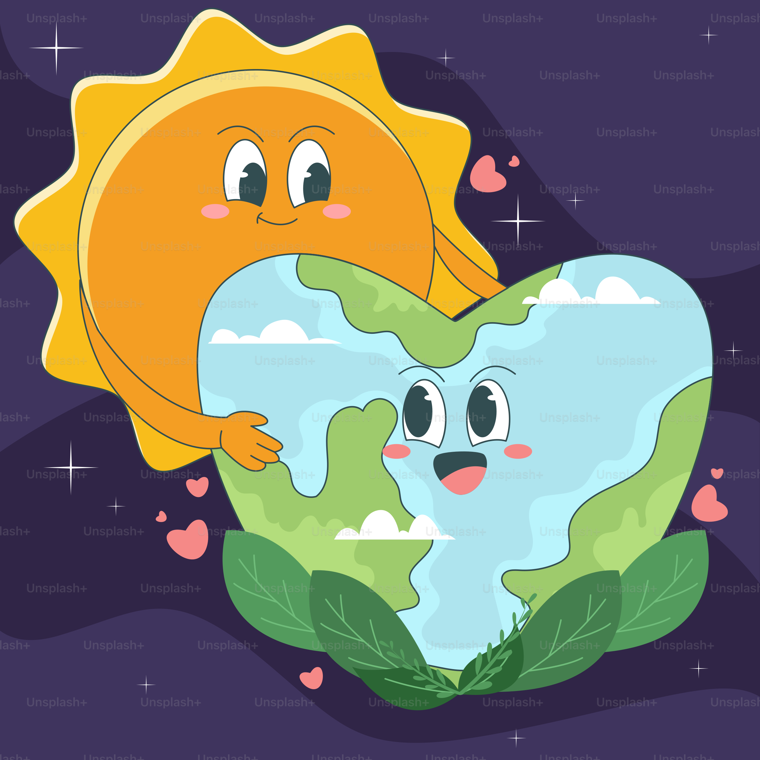 The sun lovingly embraces earth shaped like a heart.