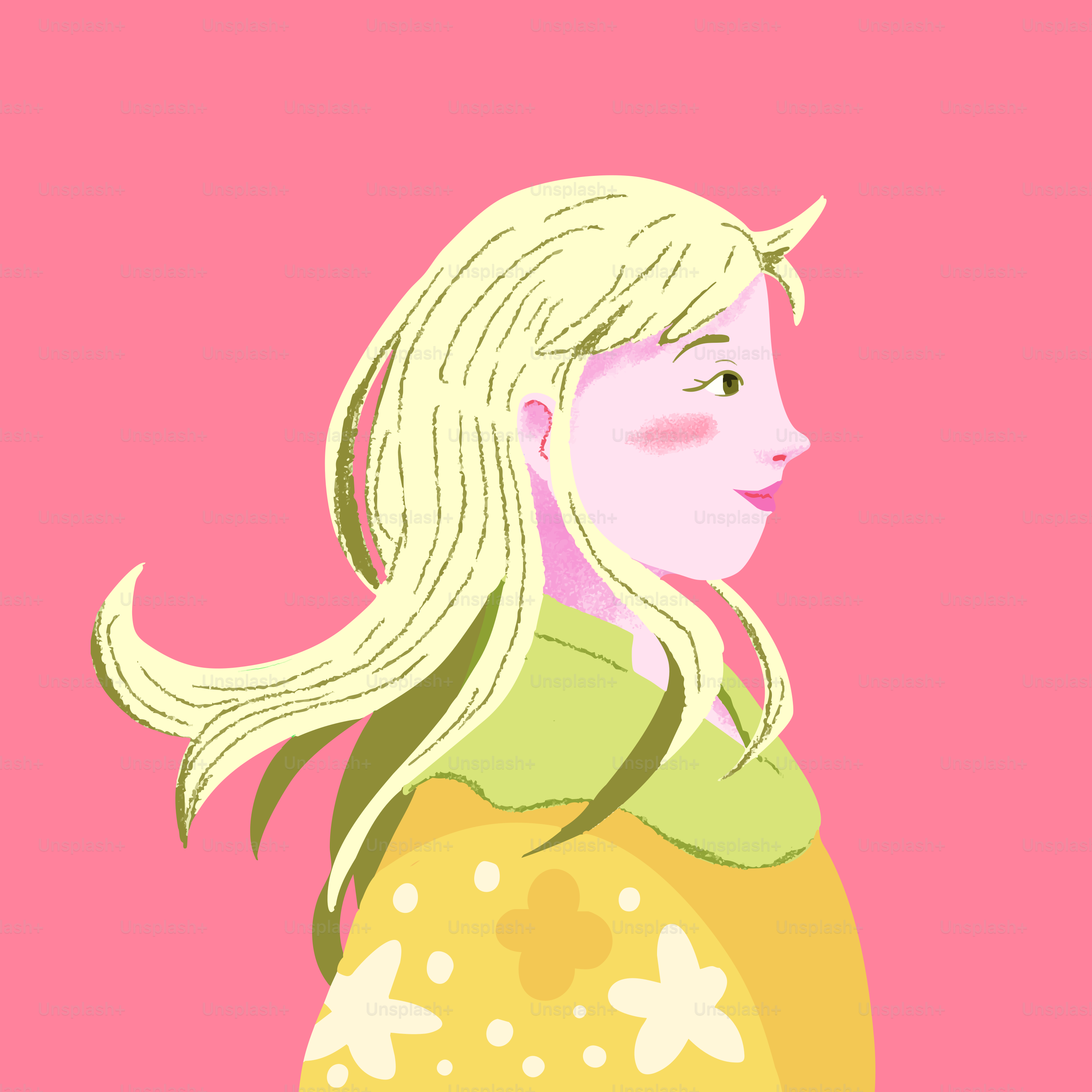 A smiling girl in profile with blonde hair.