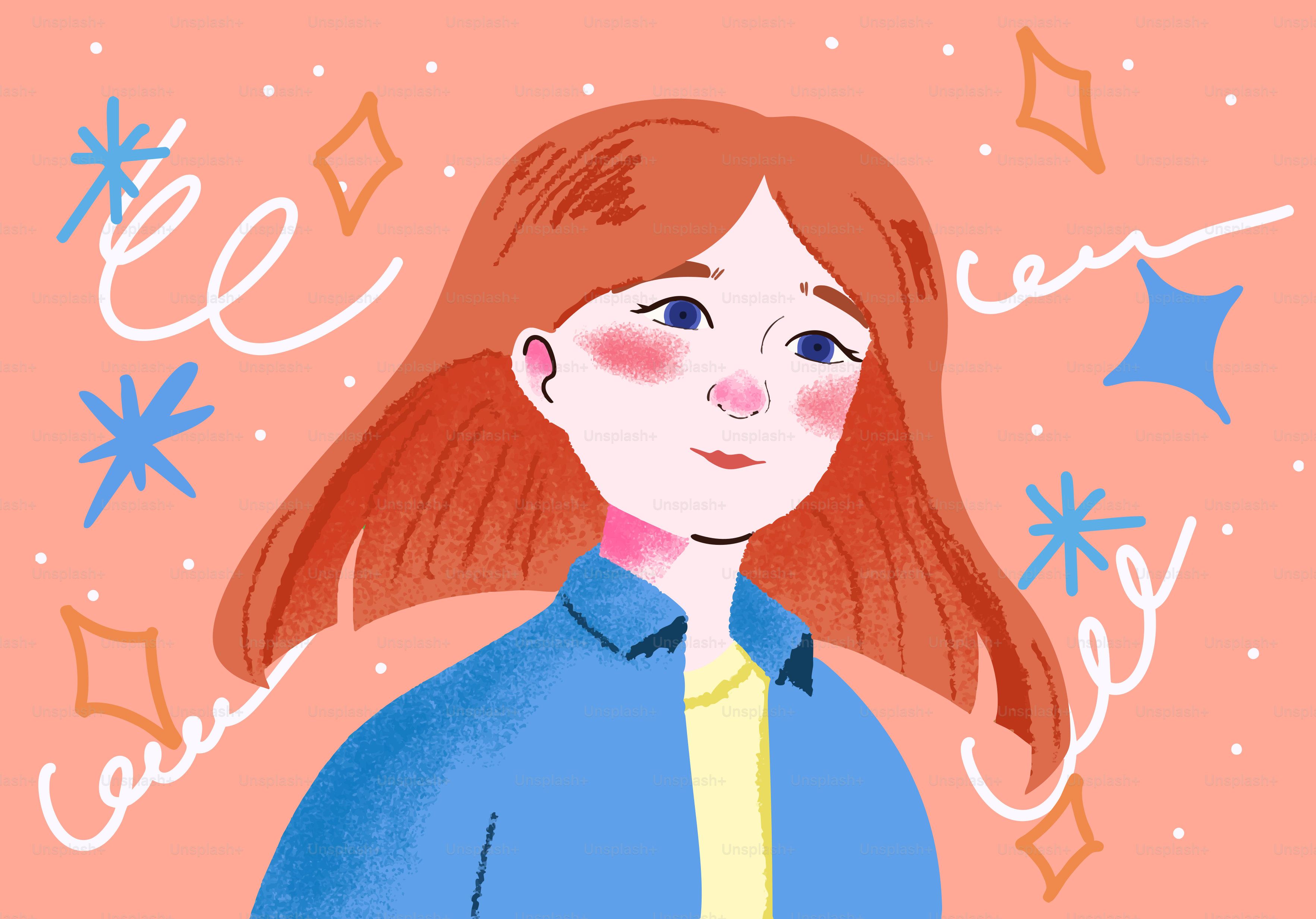 A cute cartoon girl with pretty decorations.