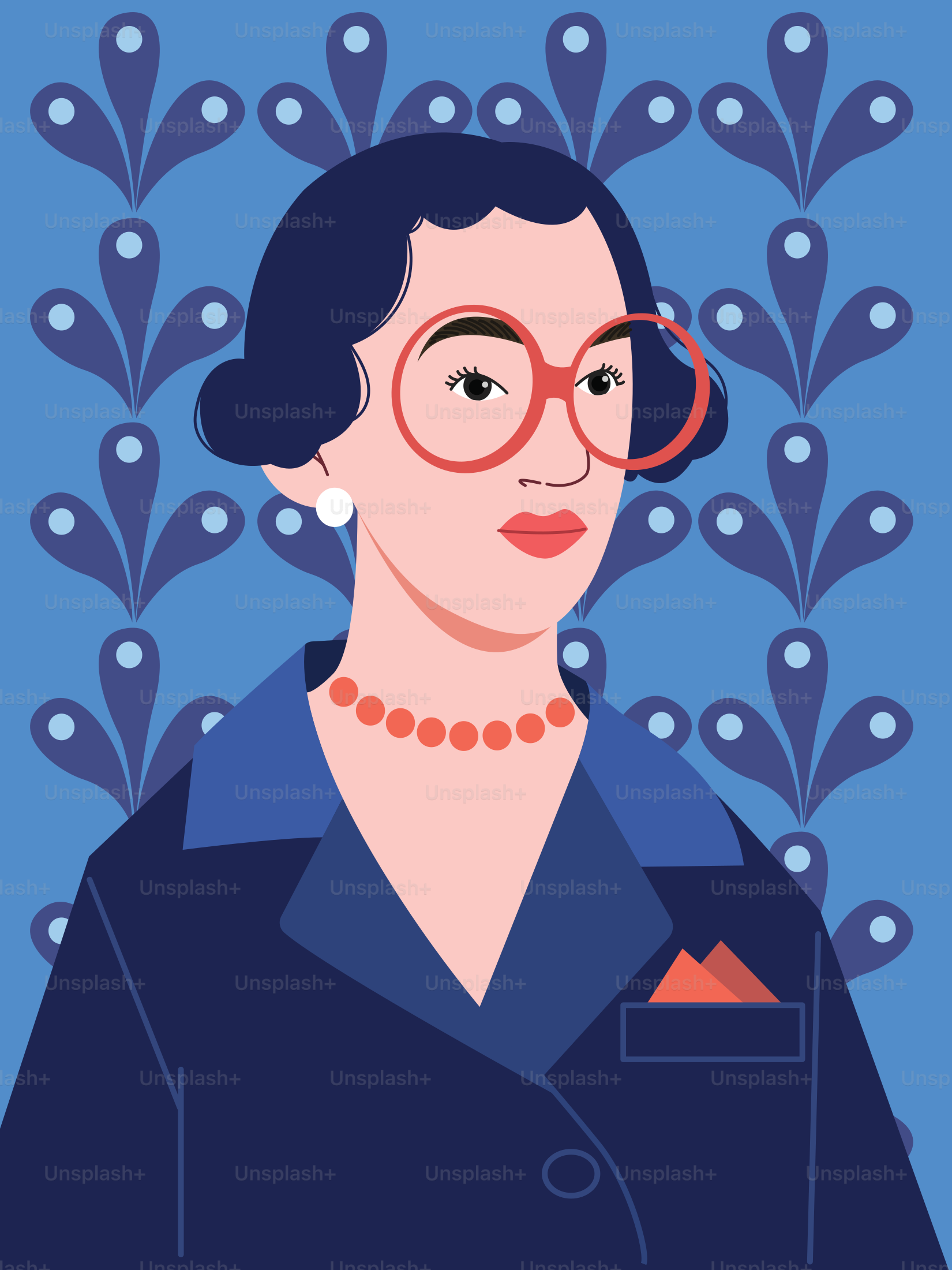 Un retrato de mujer con elegantes gafas y blazer.