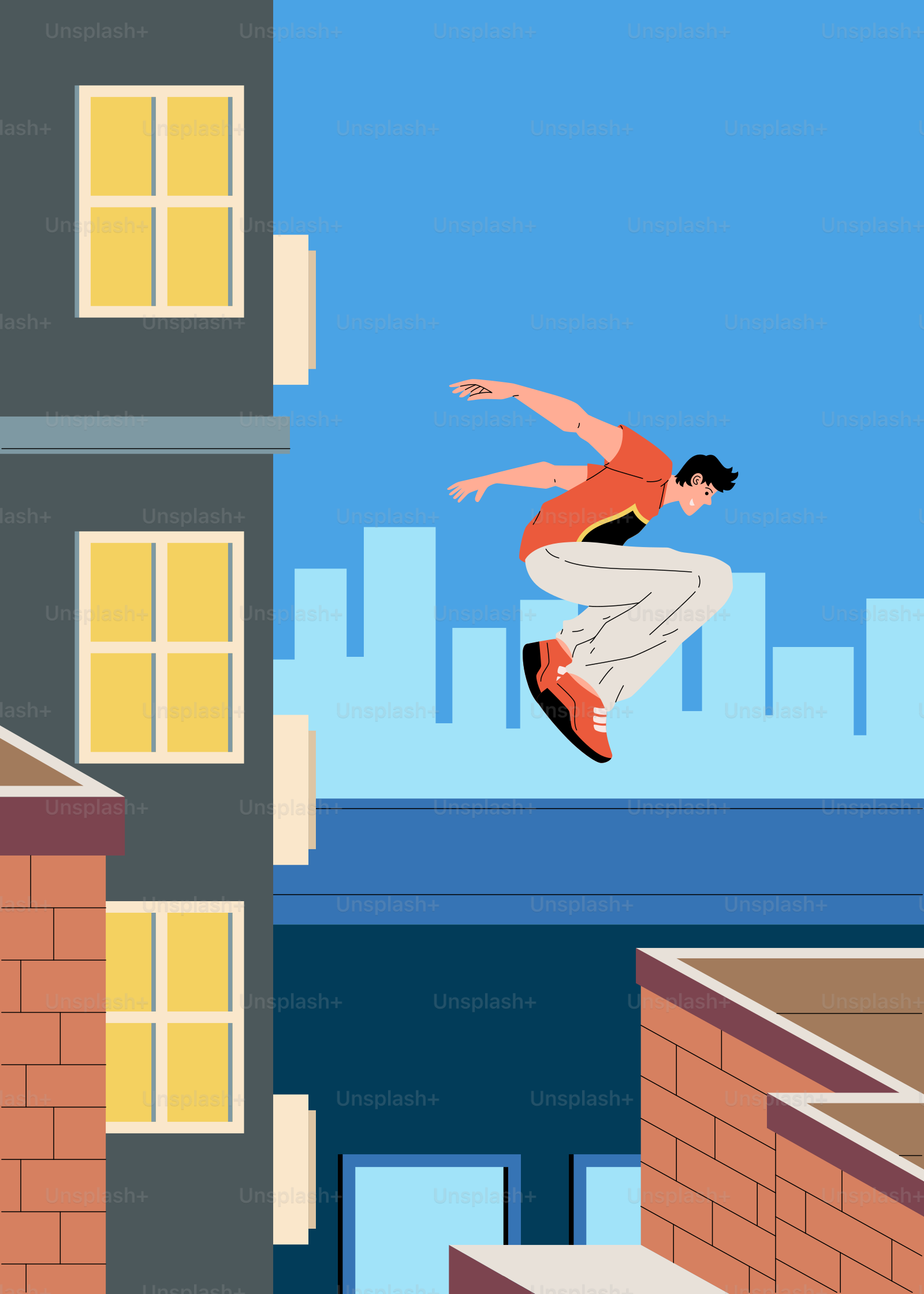 A man is performing parkour on buildings.