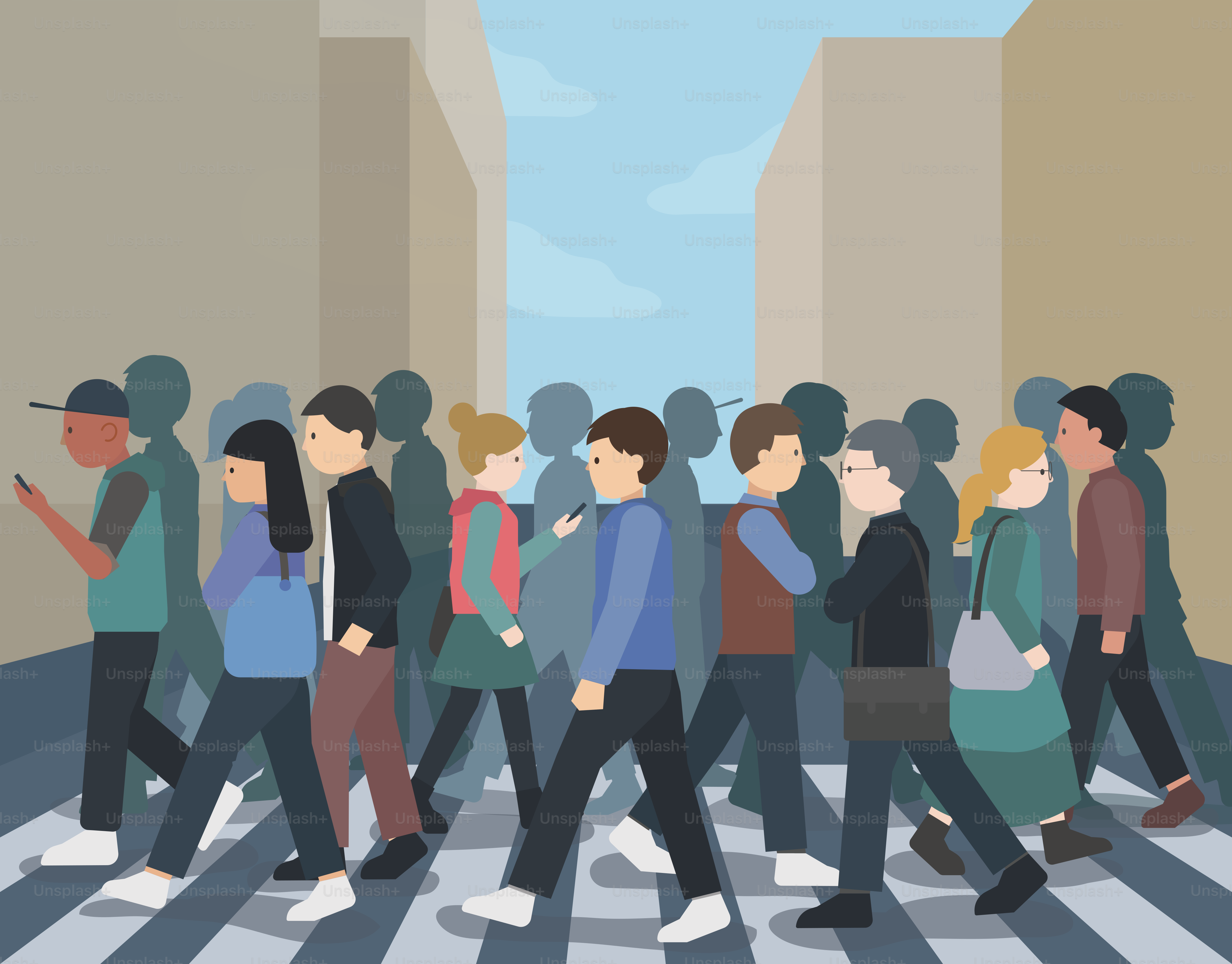 As pessoas atravessam a rua em uma cidade.