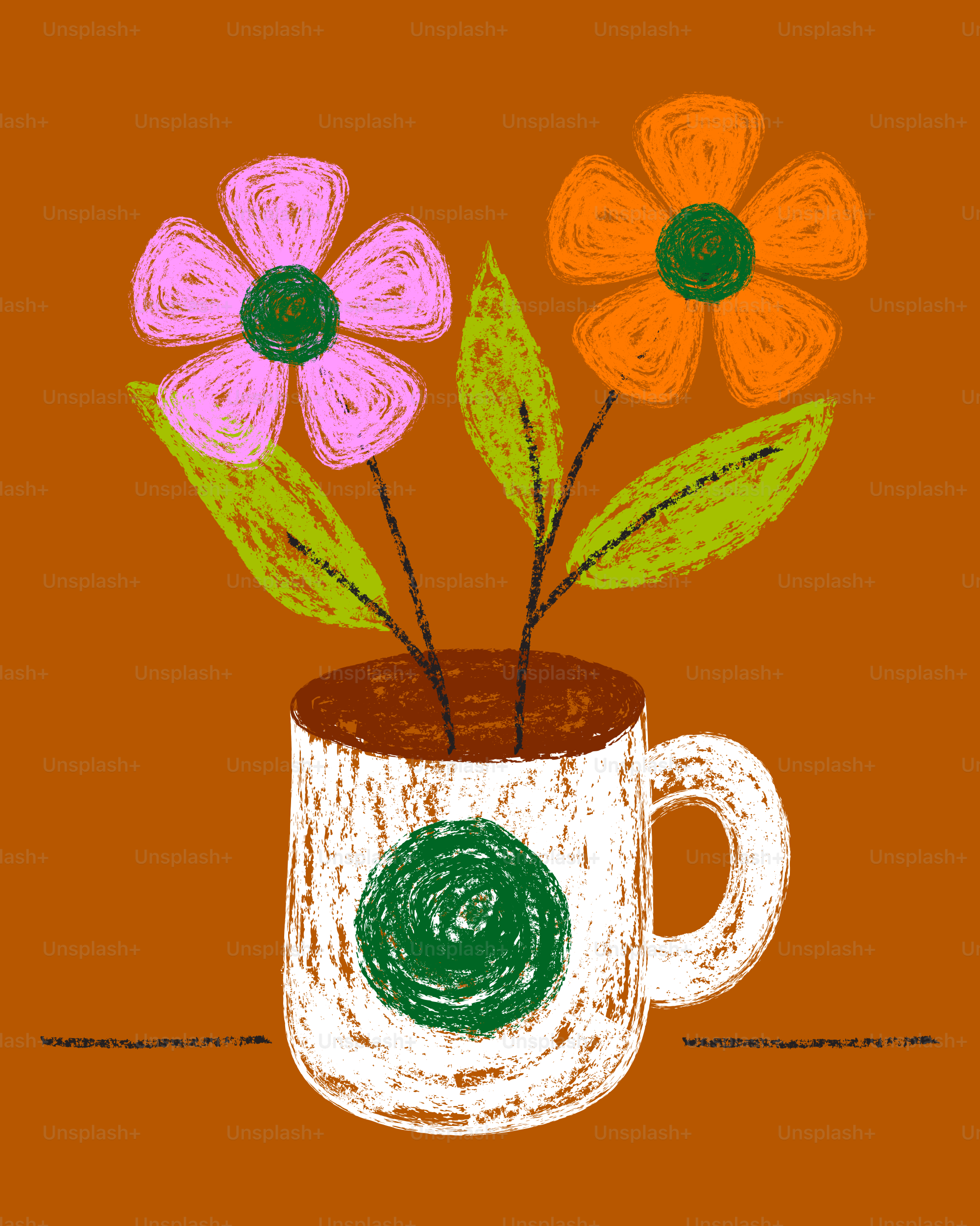 Des fleurs s’épanouissent joyeusement à partir d’une tasse à café.