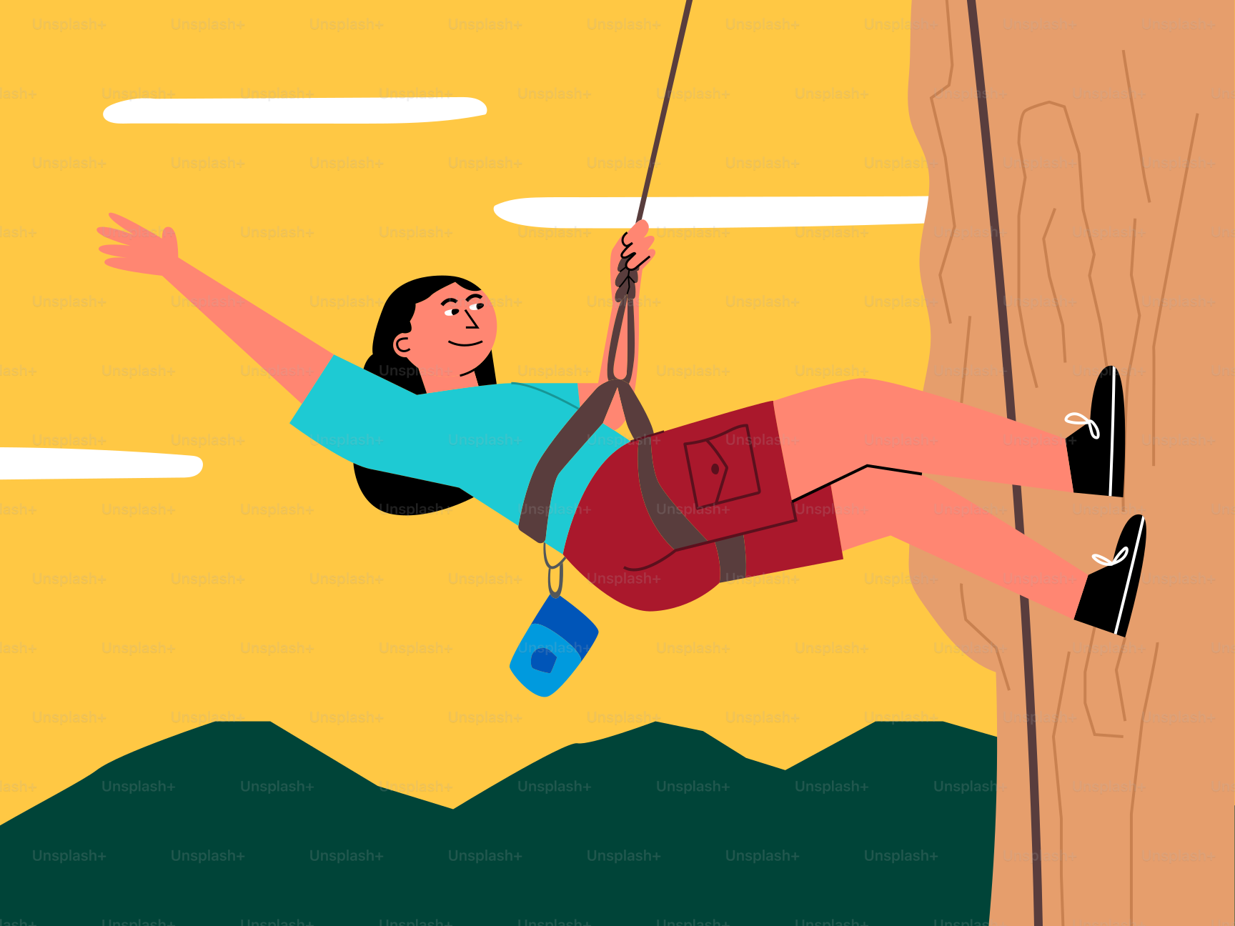 A woman is enjoying rock climbing outdoors.