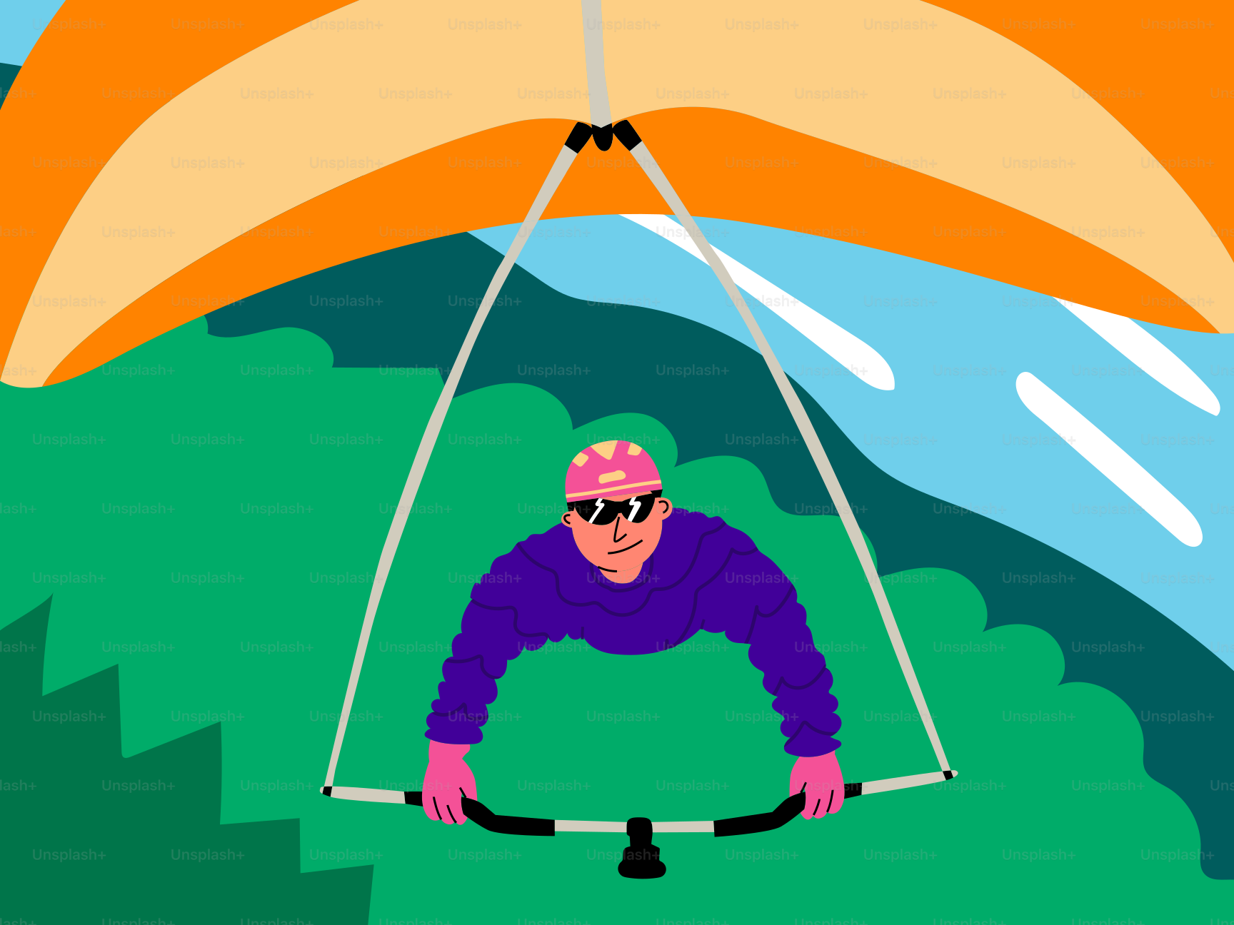 Hang gliding above the mountains on a sunny day.