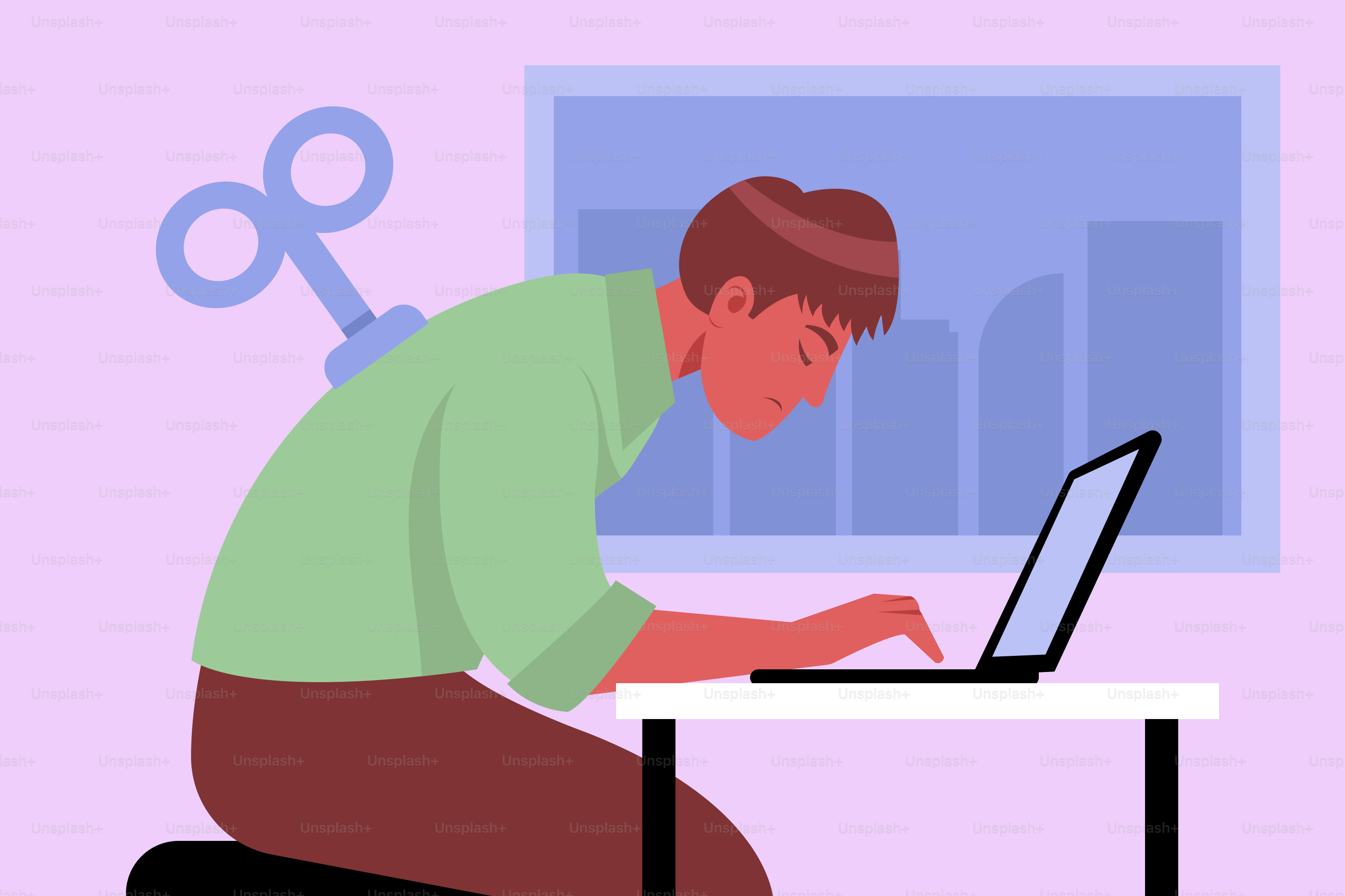 Der Mann mit dem Aufziehschlüssel arbeitet fleißig am Computer.
