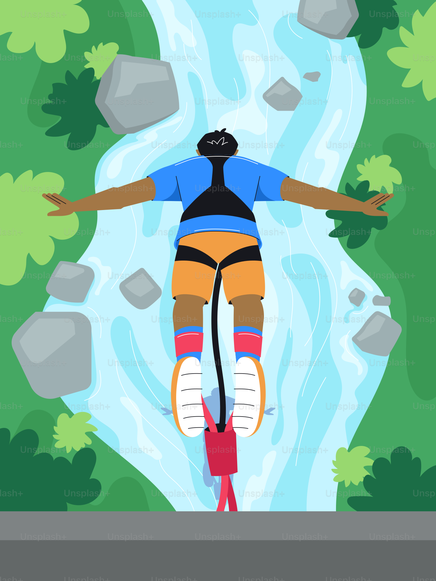 A person is bungee jumping over a river.