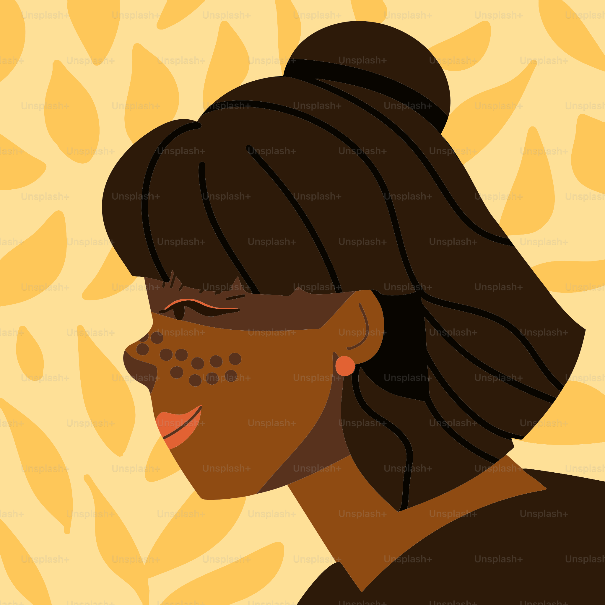 A styled woman with a yellow, leafy background.
