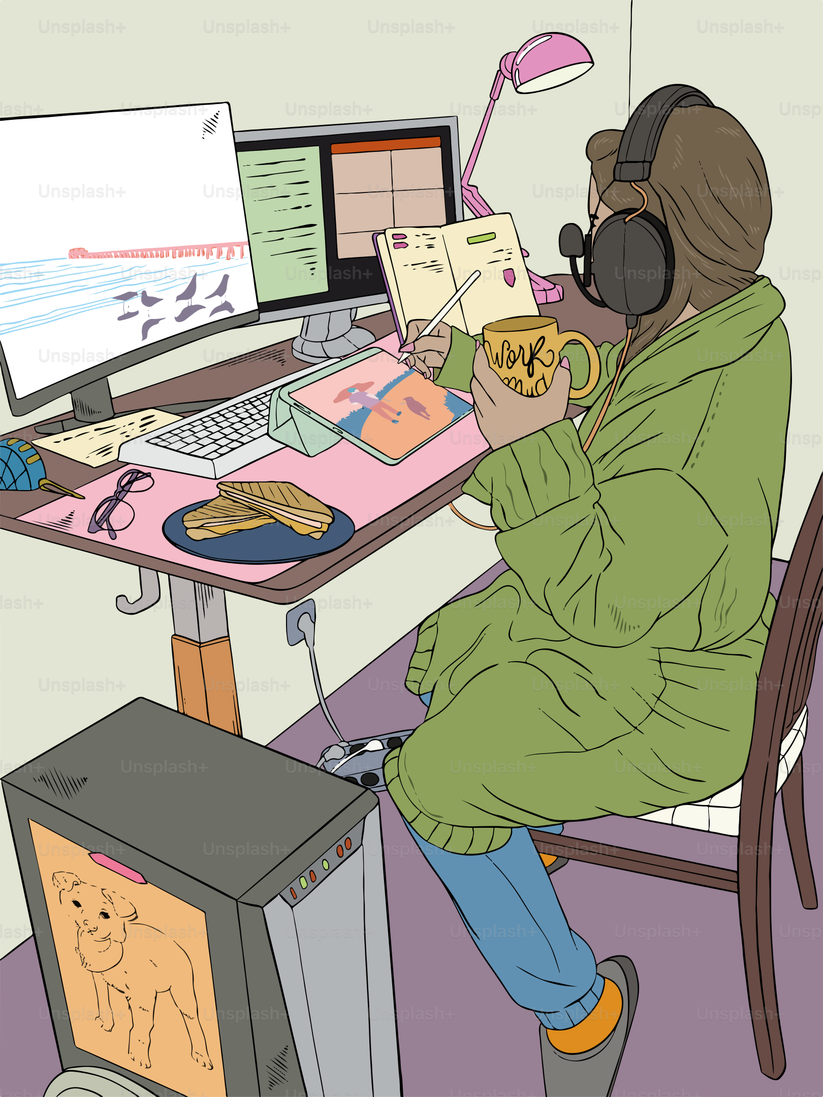 Person works from home, cozy and productive.