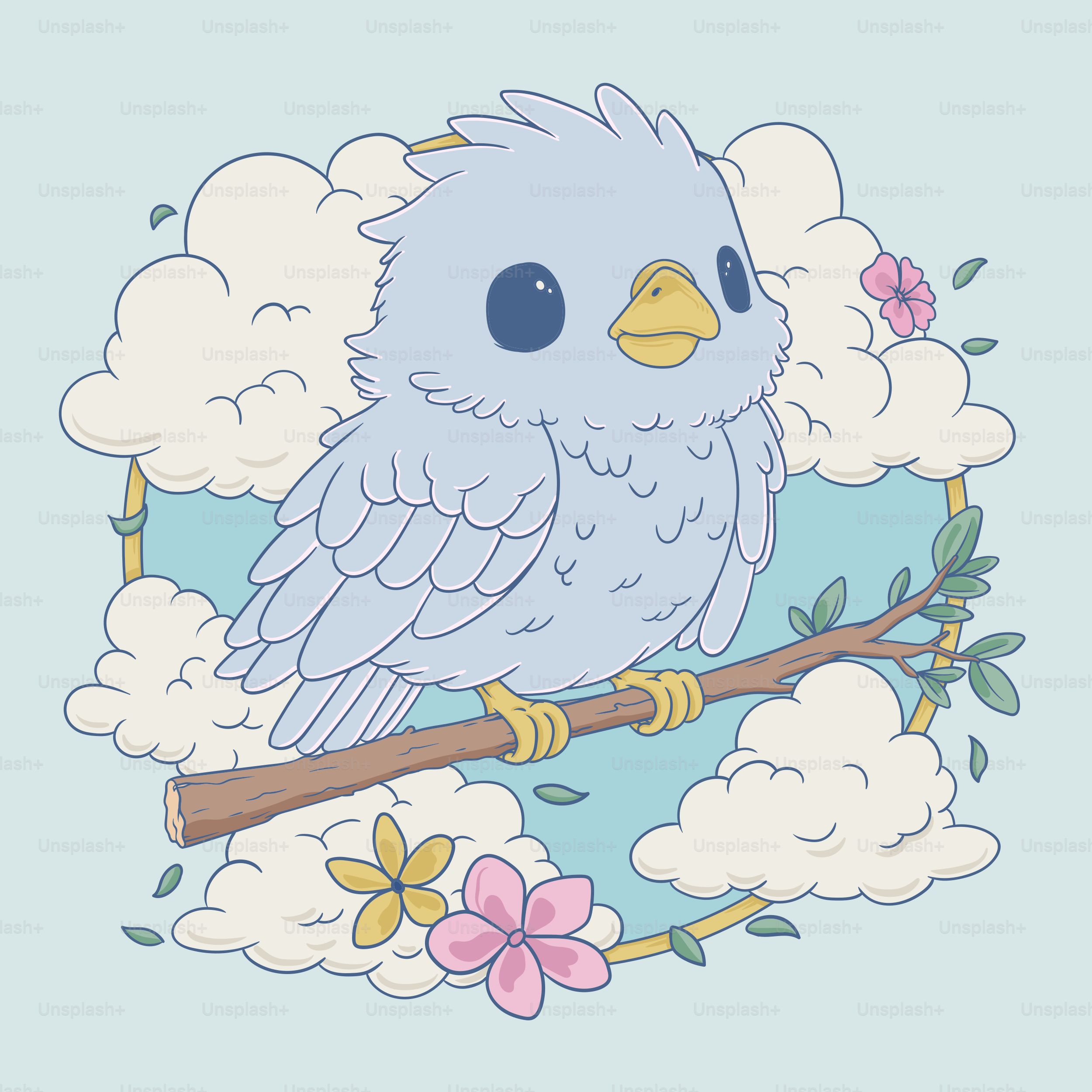 A cute blue bird sitting on a branch. vector – Bird Image on Unsplash, image size:3000x3000