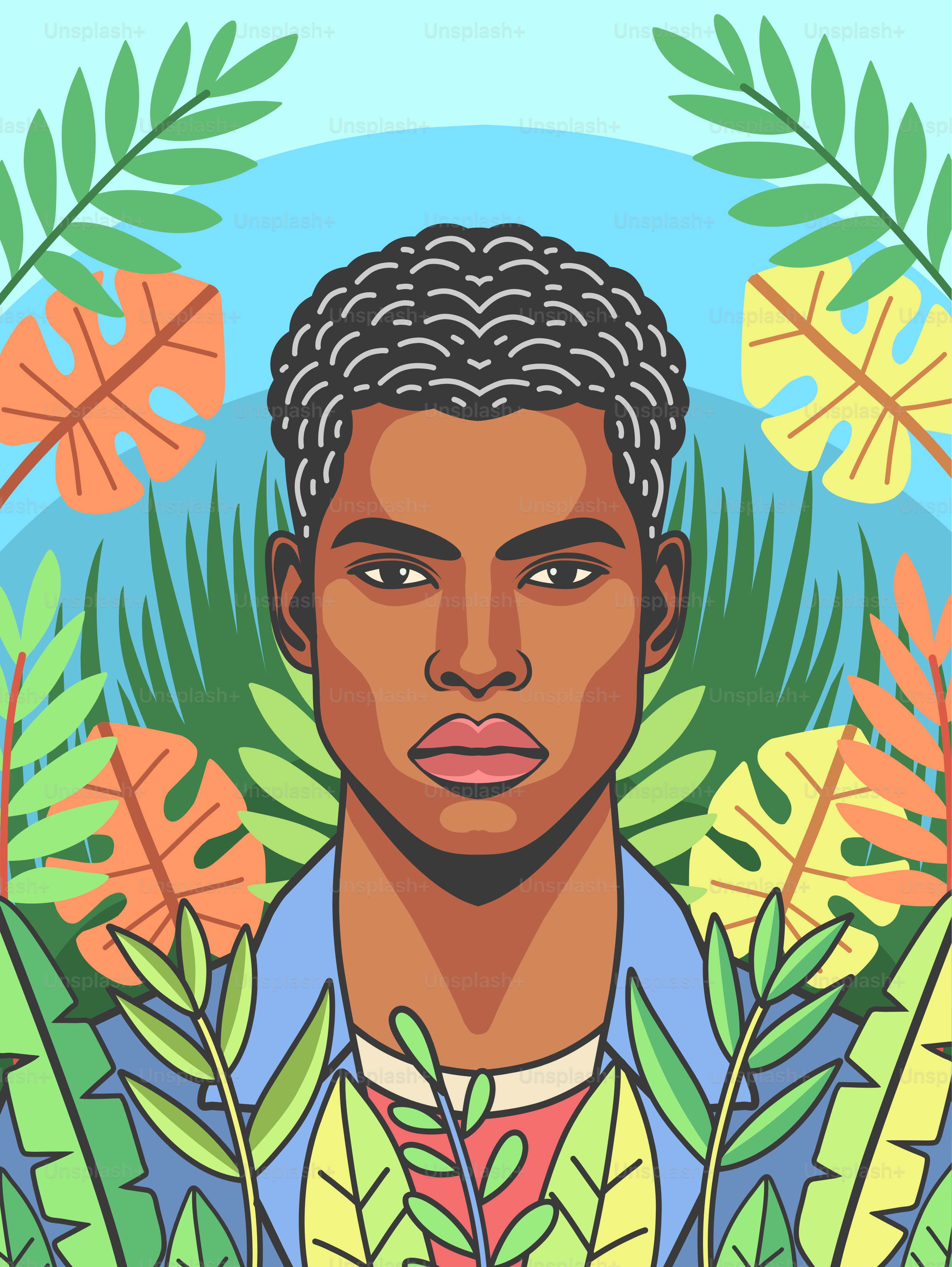 A young man surrounded by colorful foliage.