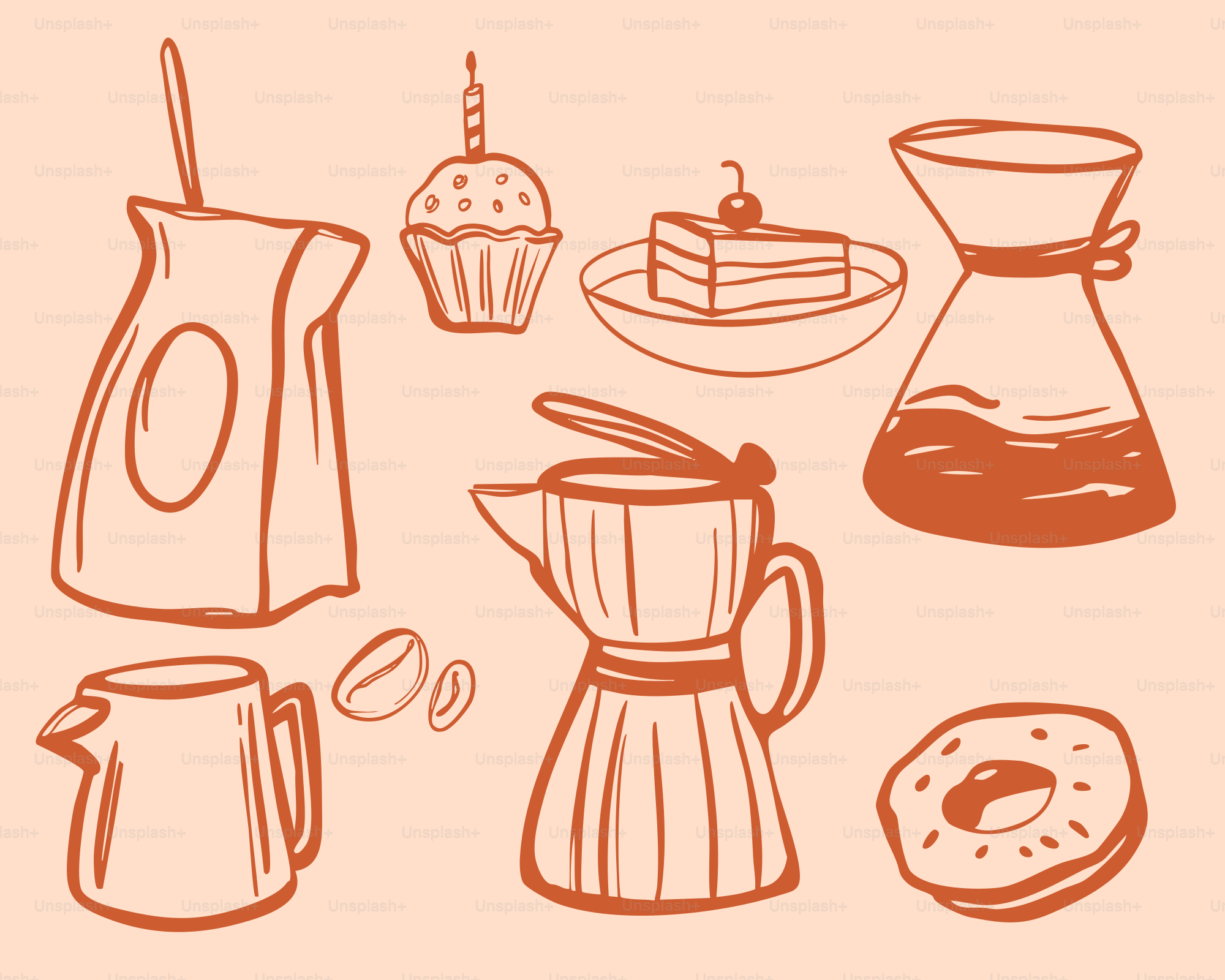 Coffee, treats, and beverages for a delicious morning.