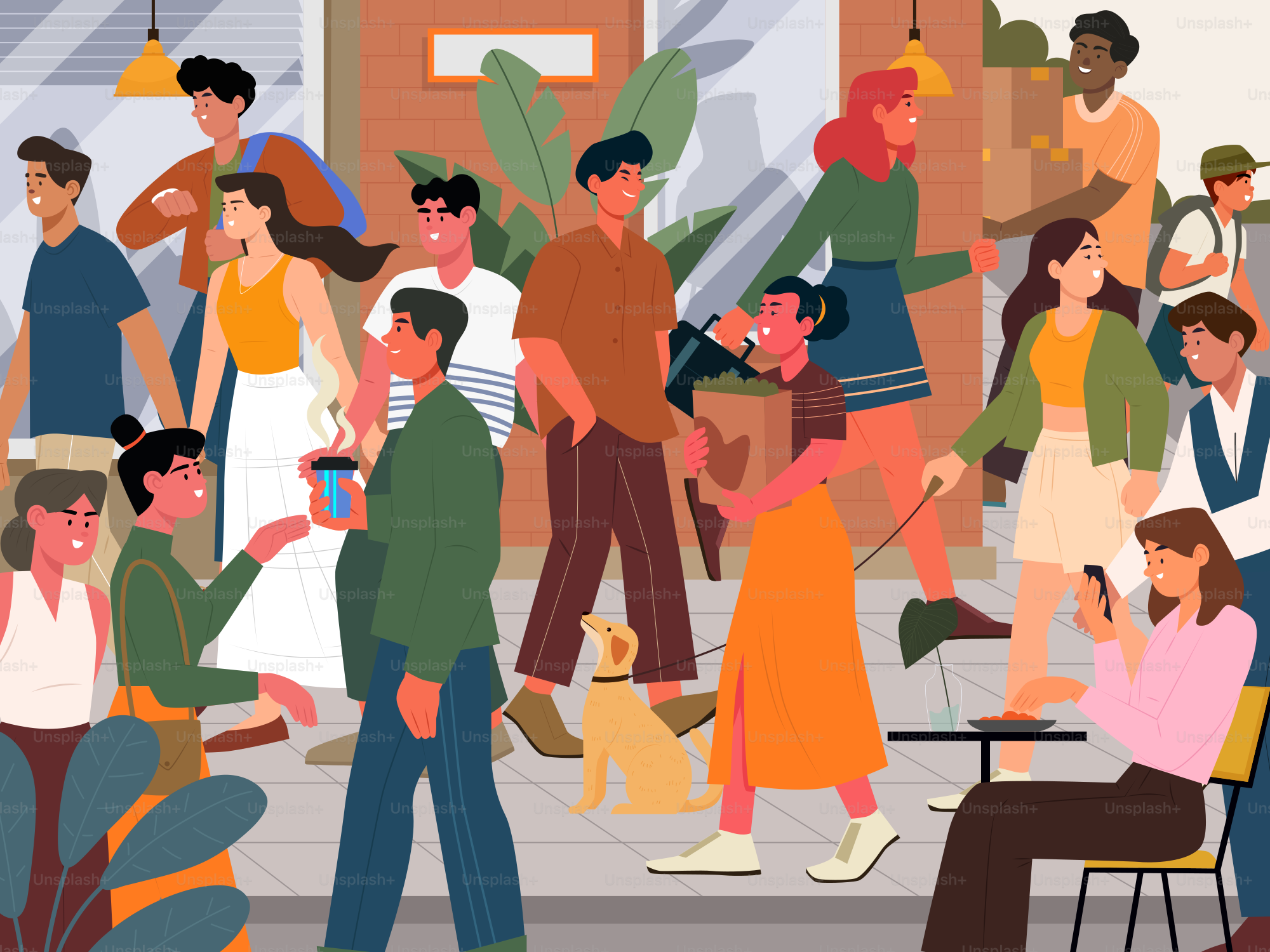 People are socializing and walking in a public space.