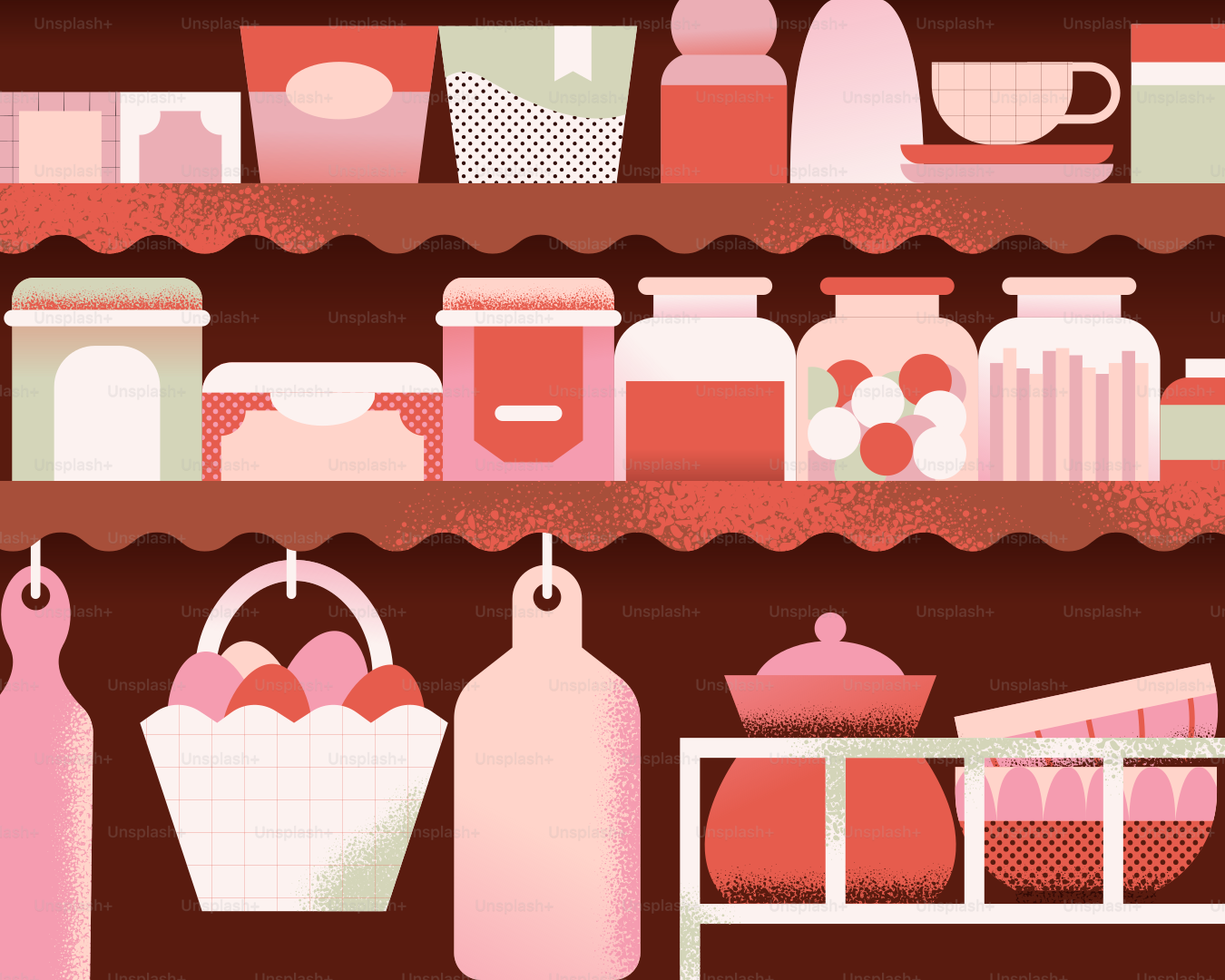 Kitchen shelves are filled with storage containers.