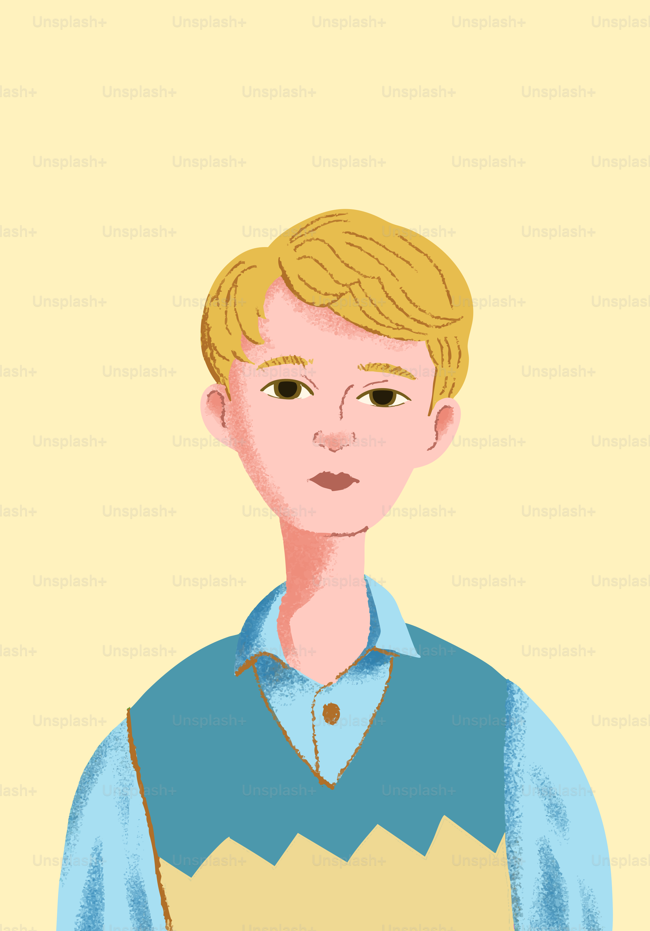 A cartoon portrait of a blond man.