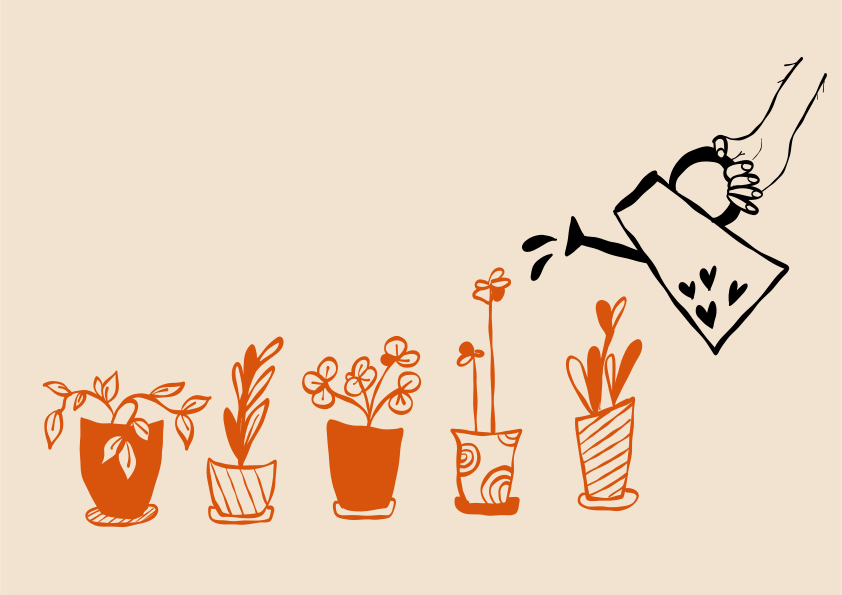 Watering plants, helping them to grow.