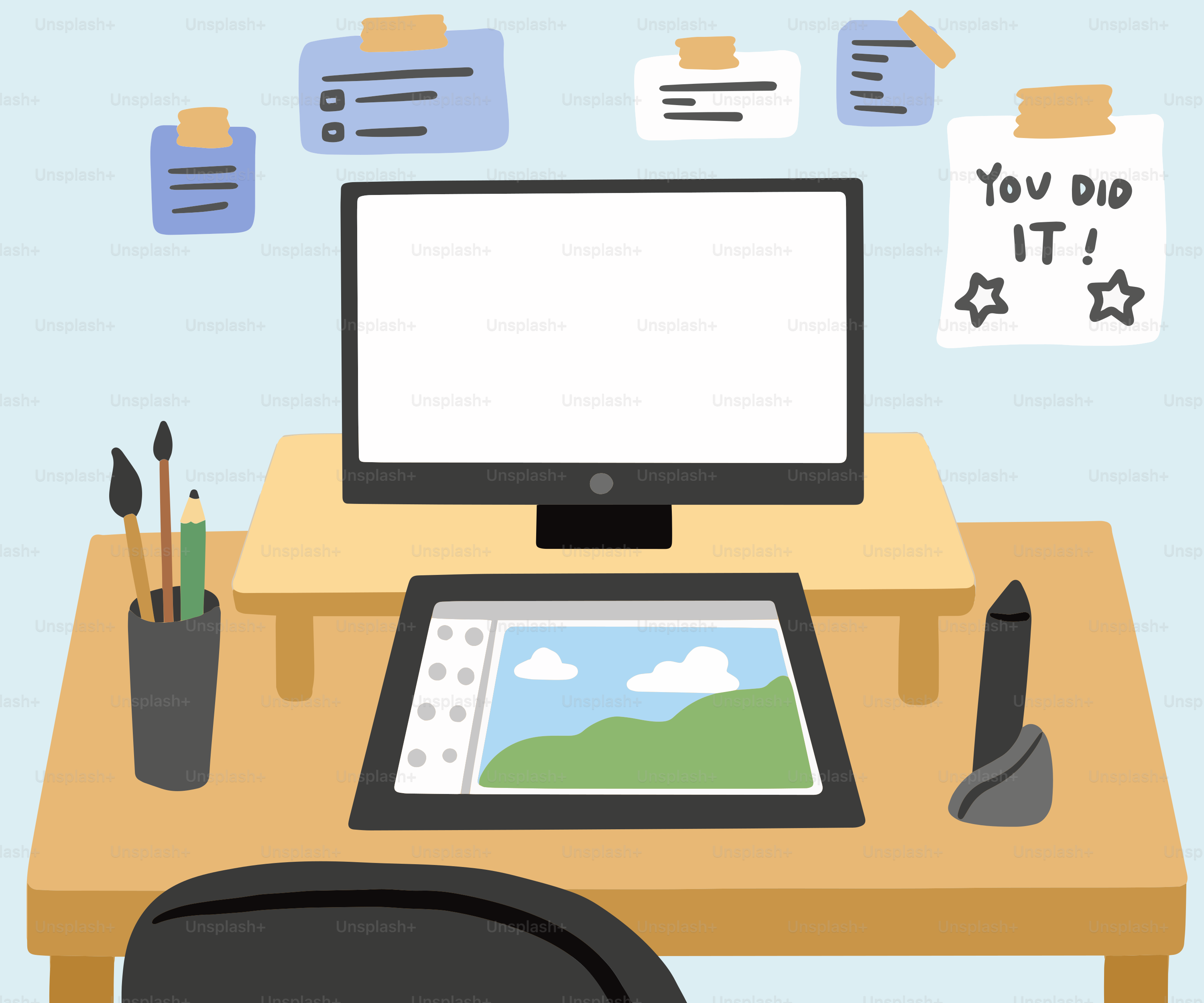 Der Arbeitsbereich eines Grafikdesigners ist bereit zur Erstellung.