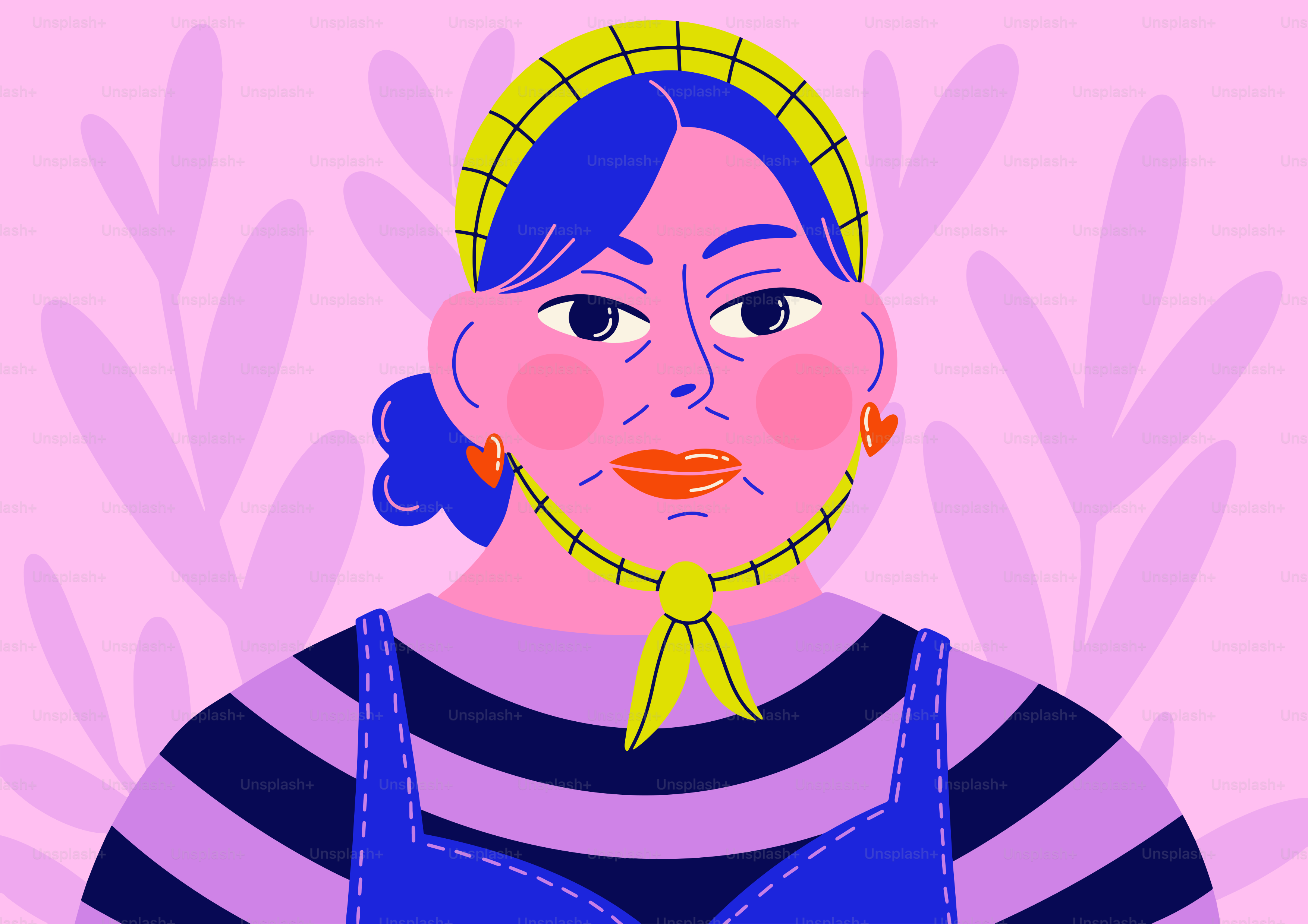 Here is a possible caption: an illustration of a woman in a colorful outfit.