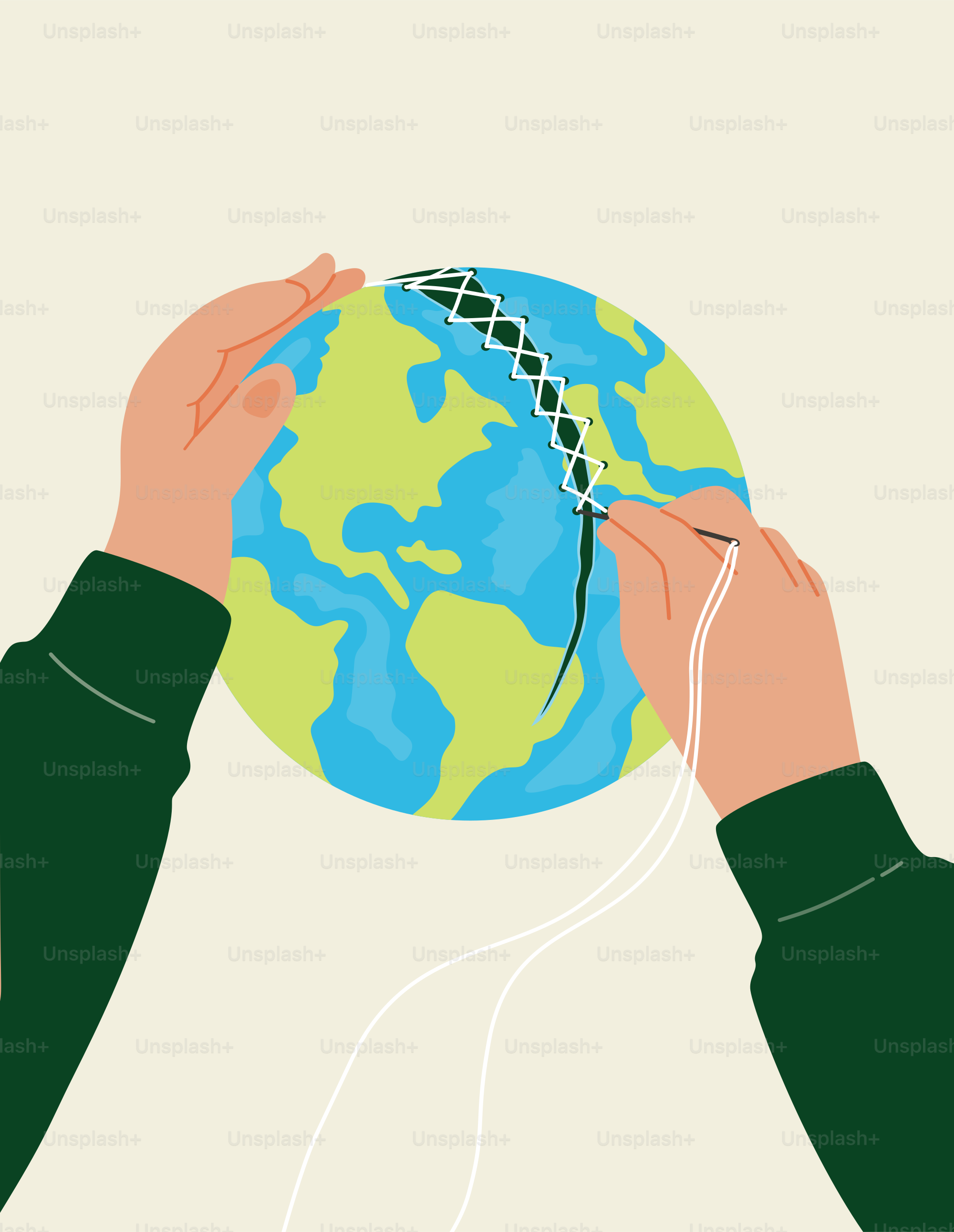 Le mani stanno cucendo la terra di nuovo.